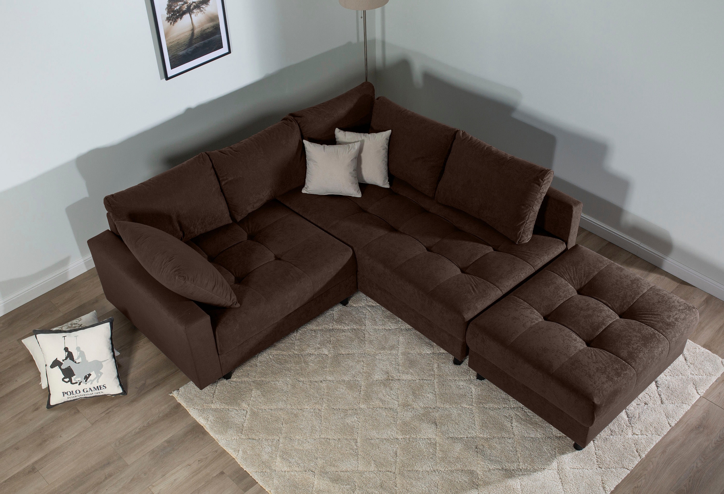 COLLECTION AB Ecksofa »Toni L-Form, B: 215 cm« mit Hocker & 2 Zierkissen, Federkern