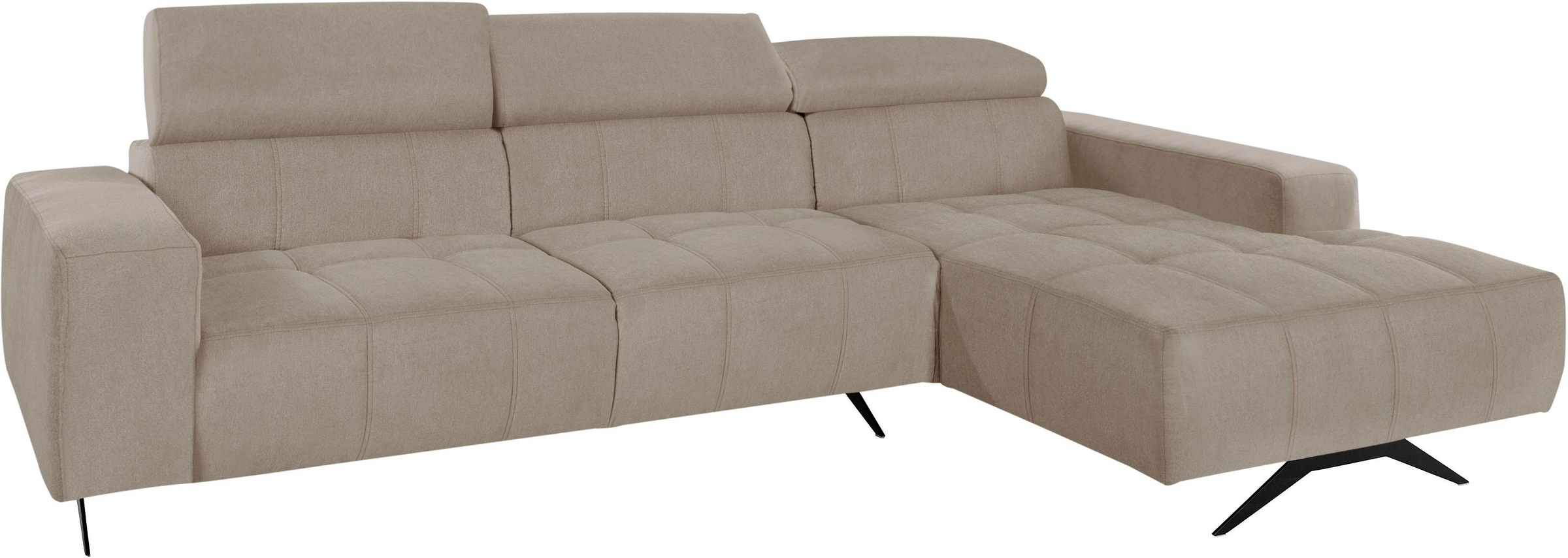 DOMO collection Ecksofa »Trento L-Form, mit Kufenfuss oder Einzelfuss«, wahlweise mit Kopfteilverstellung, Recamiere links/rechts bestellbar