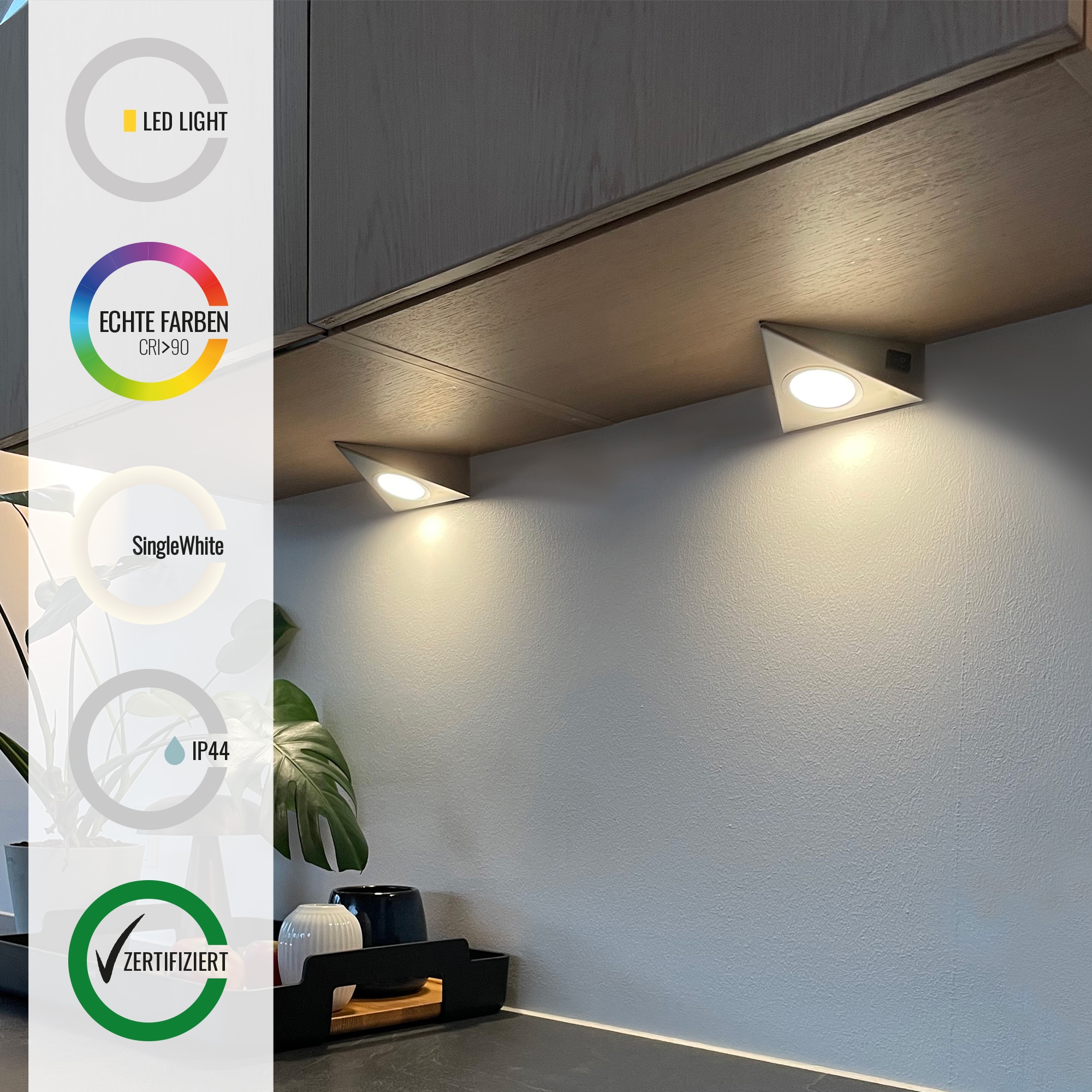 Loevschall LED Unterbauleuchte »Emerald 3-kit, LED Unterbauleuchte, Deckenleuchte für die Küche«, Einbauleuchten Weiss 2W, Dreieckig LED Lampe, Modern Küchenbeleuchtung