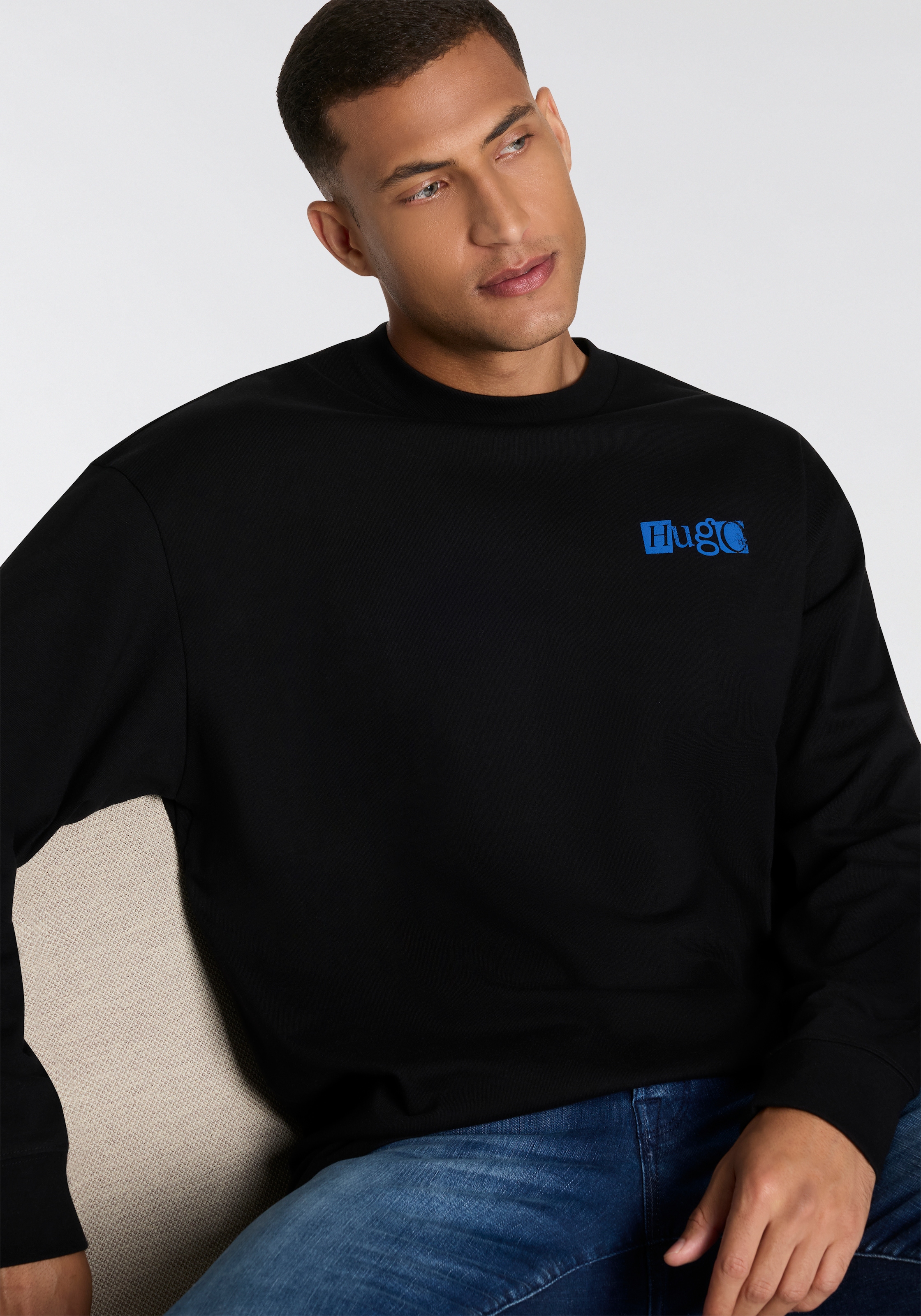 HUGO Blue Langarmshirt »Nilcrew«, mit grossem Rückedruck