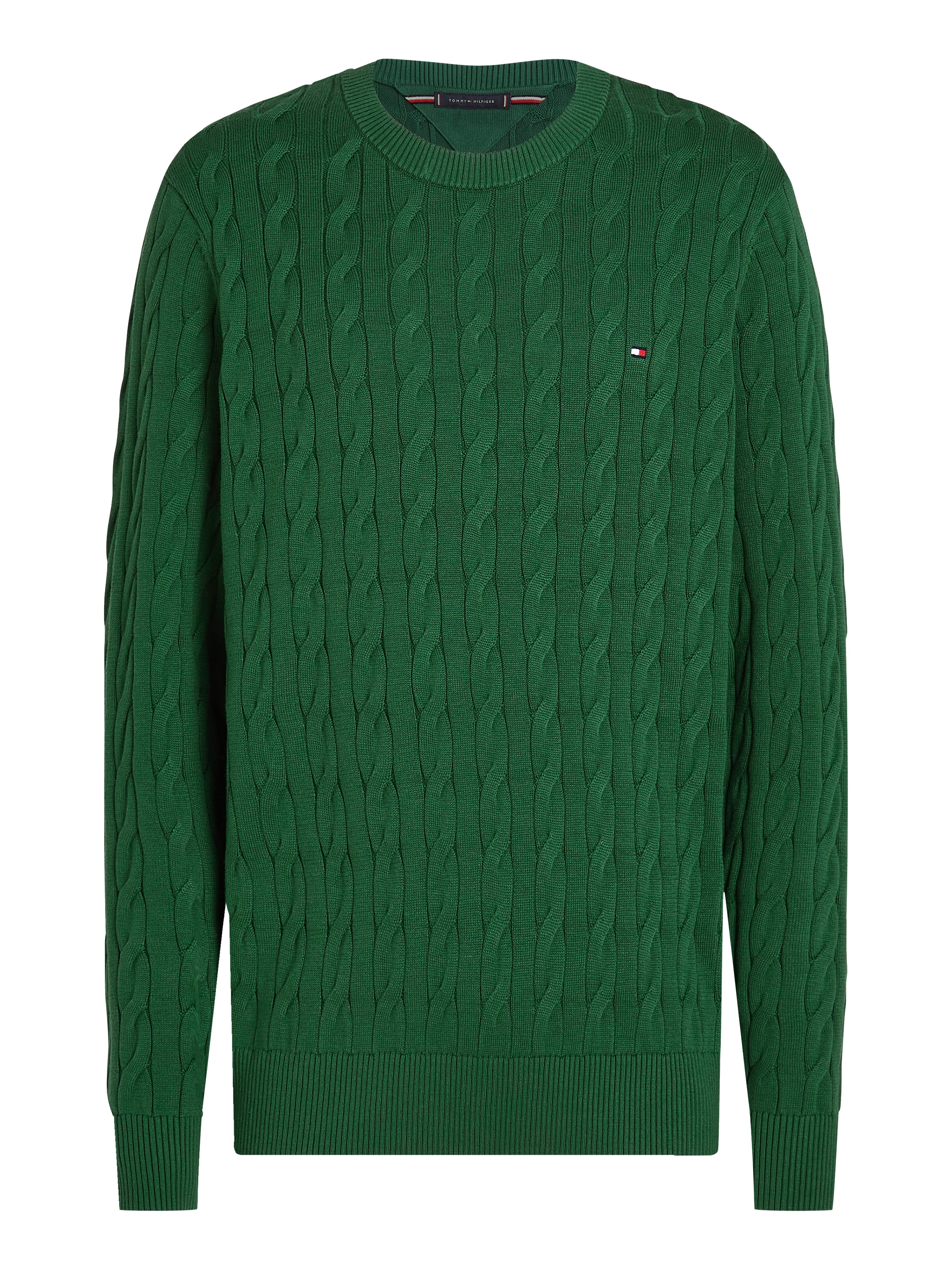 Tommy Hilfiger Strickpullover »CLASSIC CABLE CREW NECK mit Strukturstrick und Flaglabel«, unifarben, casual, regular fit, Baumwolle, Rundhals