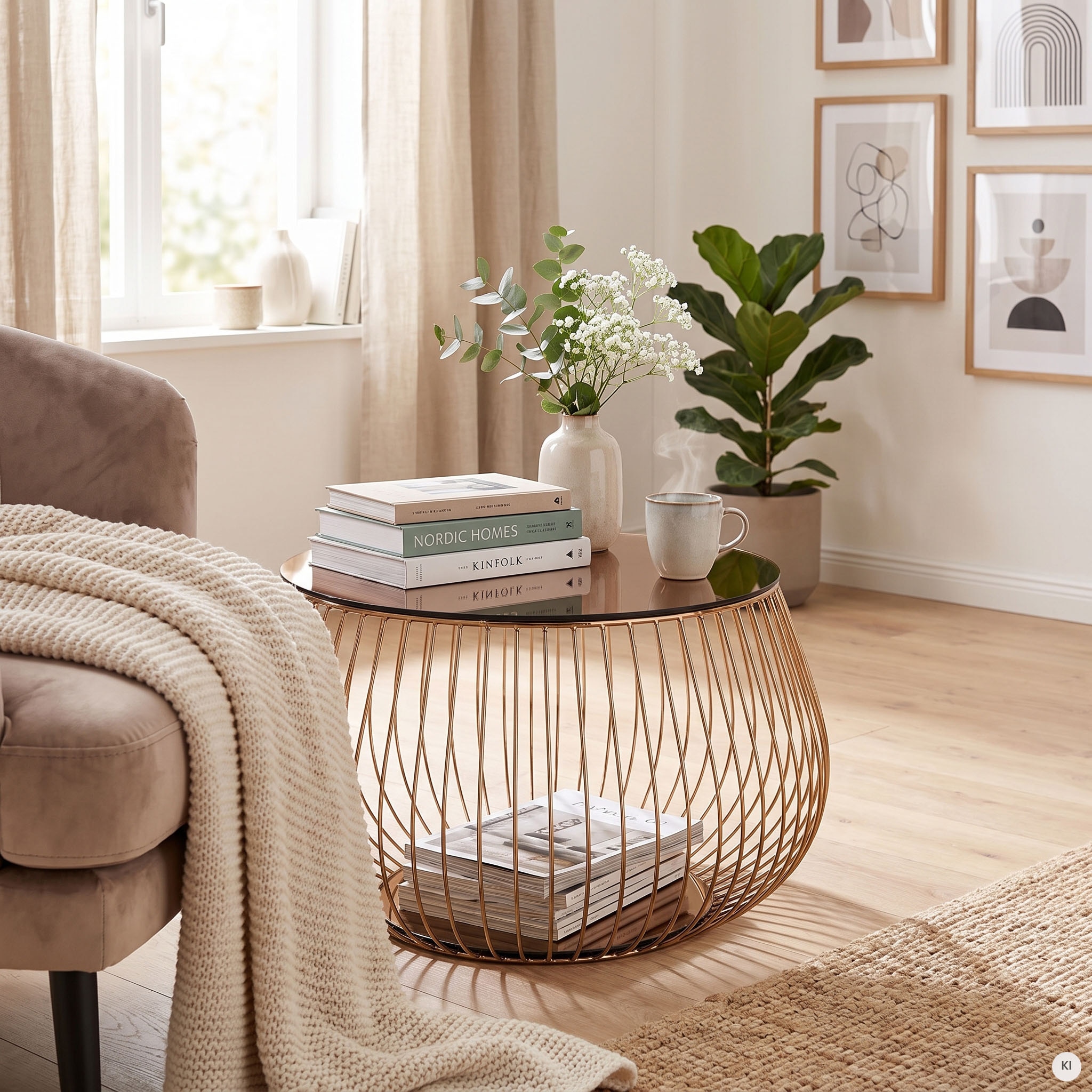 SalesFever Table basse »Coffeetable: Stilvolle Wohnzimmer-Ergänzung« Élégance cristalline avec effet marbre, couleur or rose