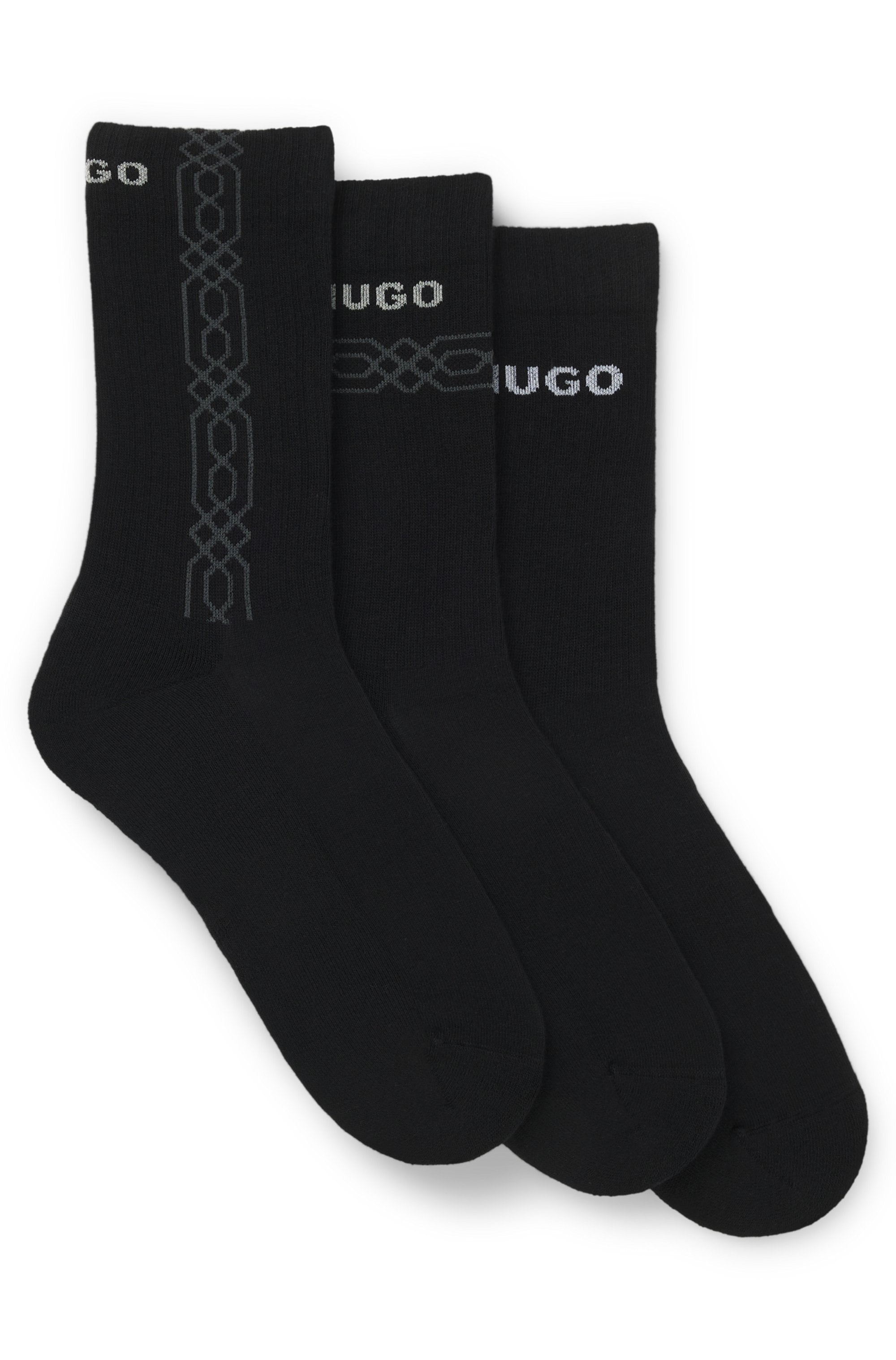HUGO Underwear Chaussettes courtes Packung, 3er, 3 Couple tlg. Logoschriftzug, grafisches Muster
