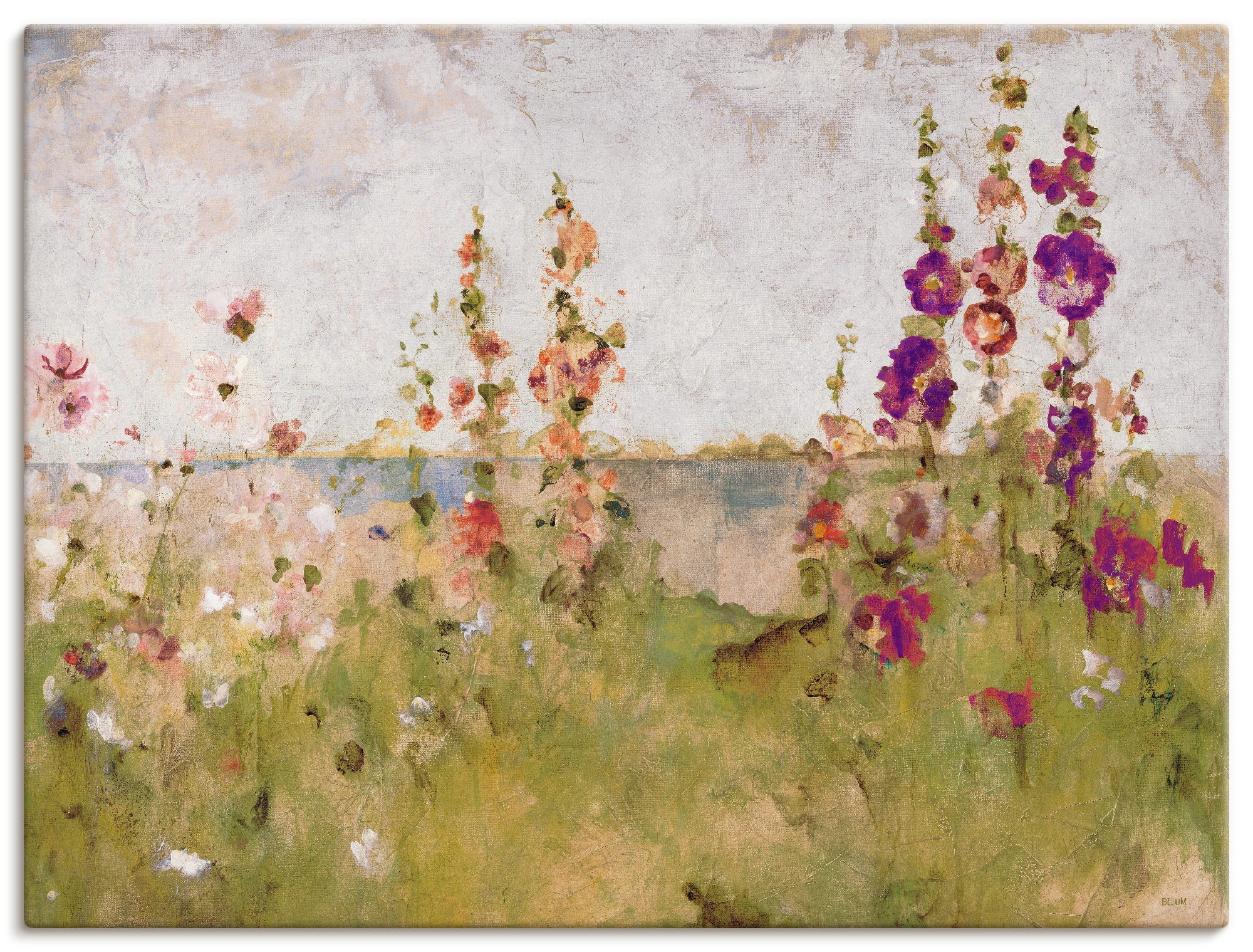 Image of Artland Wandbild "Stockrosen am Meer" Blumen 1 Stk. tlg. als Leinwandbild, Poster in verschied. Grössen