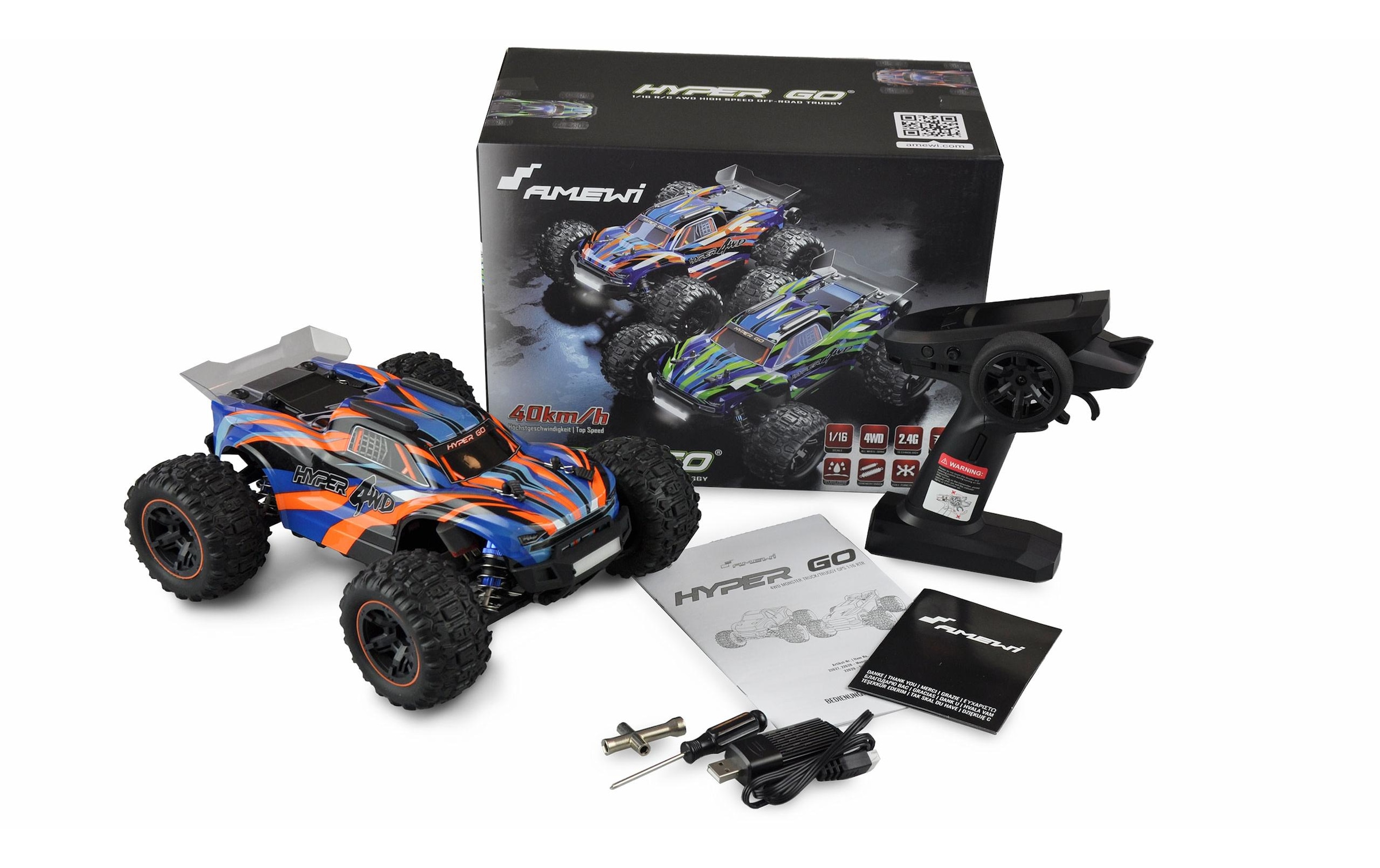 Amewi RC-Auto »Hyper GO Brushed 4WD Blau/Orange RTR«