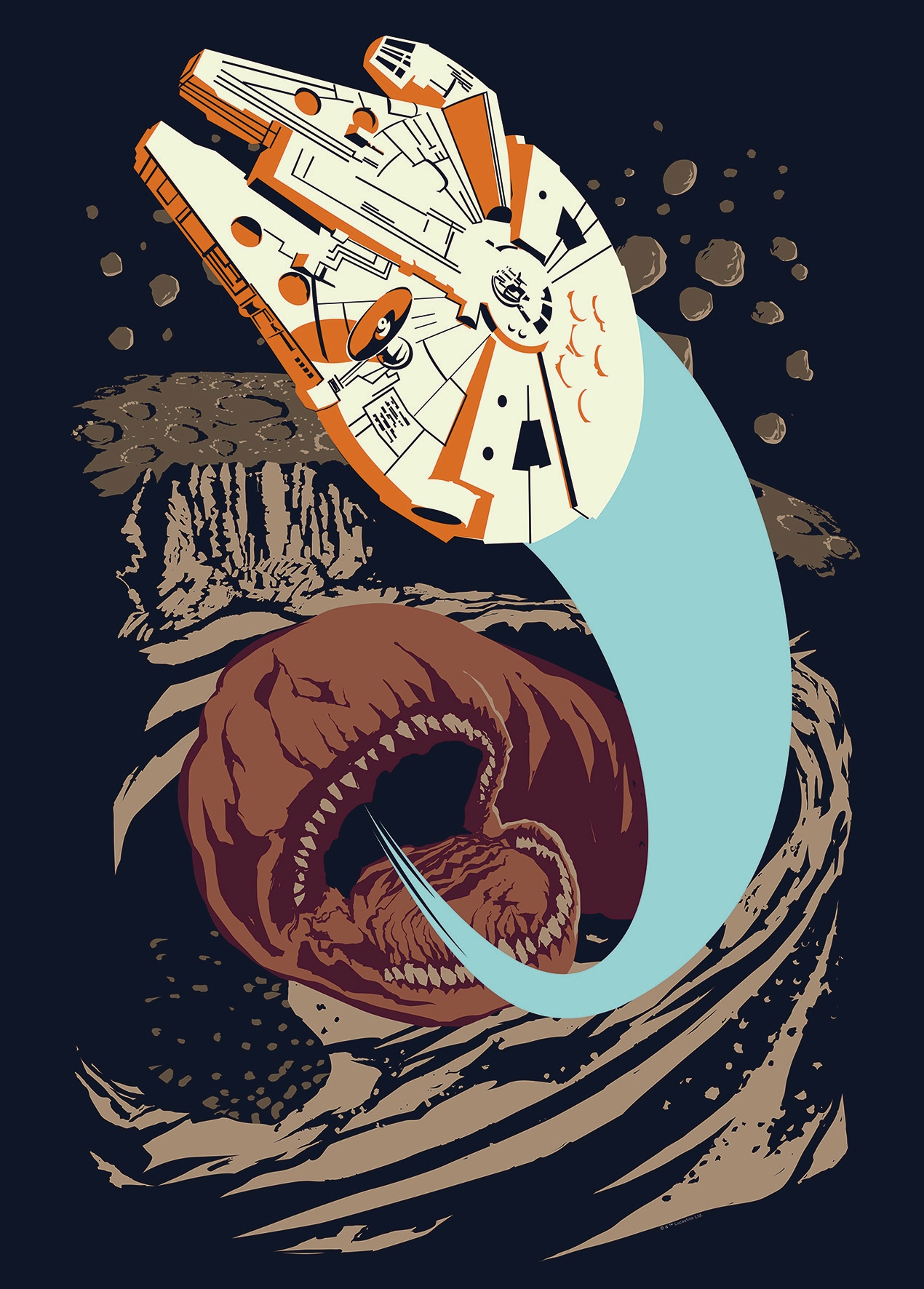 Image of Komar Bild "Star Wars Classic Vector Asteroid Worm" Star Wars 1 Stk. tlg. Wandbild zur Dekoration im Kinderzimmer - ohne Rahmen
