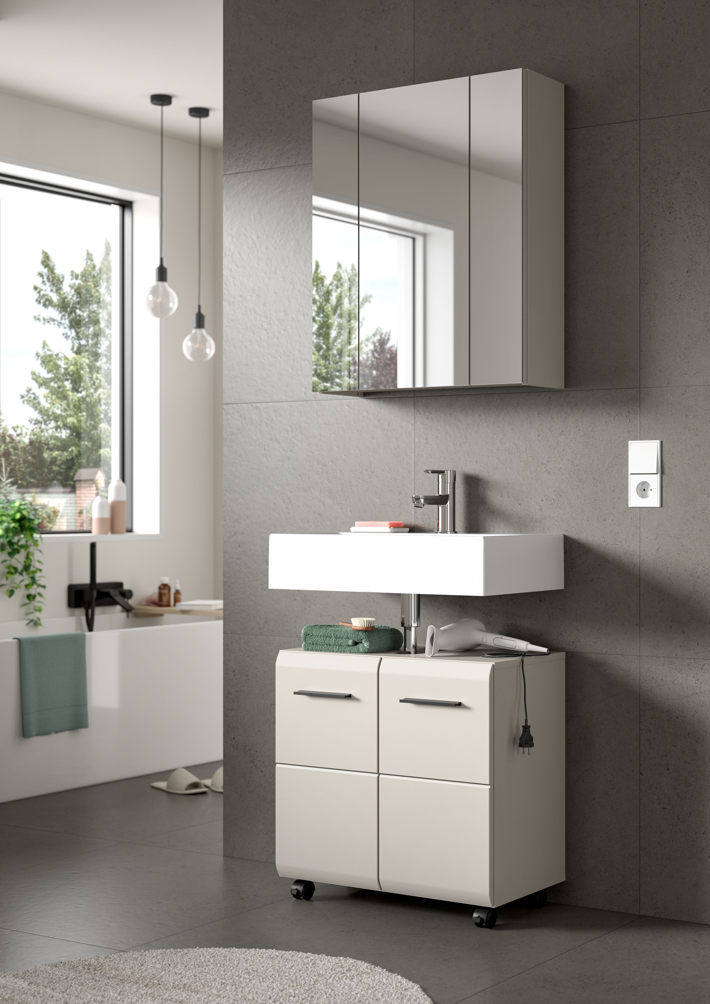 welltime Armoire sous lavabo »FLORENZ, Waschbeckenunterschrank mit Rollen, hochwertige MDF-Front« 1 cuis tlg. Waschbeckenunterschrank, WBU, Unterschrank, Bad, Badezimmer