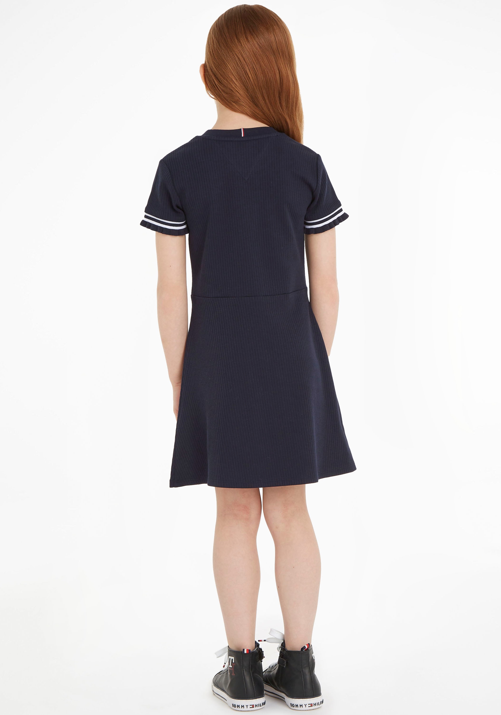 Tommy Hilfiger Jerseykleid »RUFFLE RIB KNIT DRESS«, Skaterform, mit Rippenstruktur