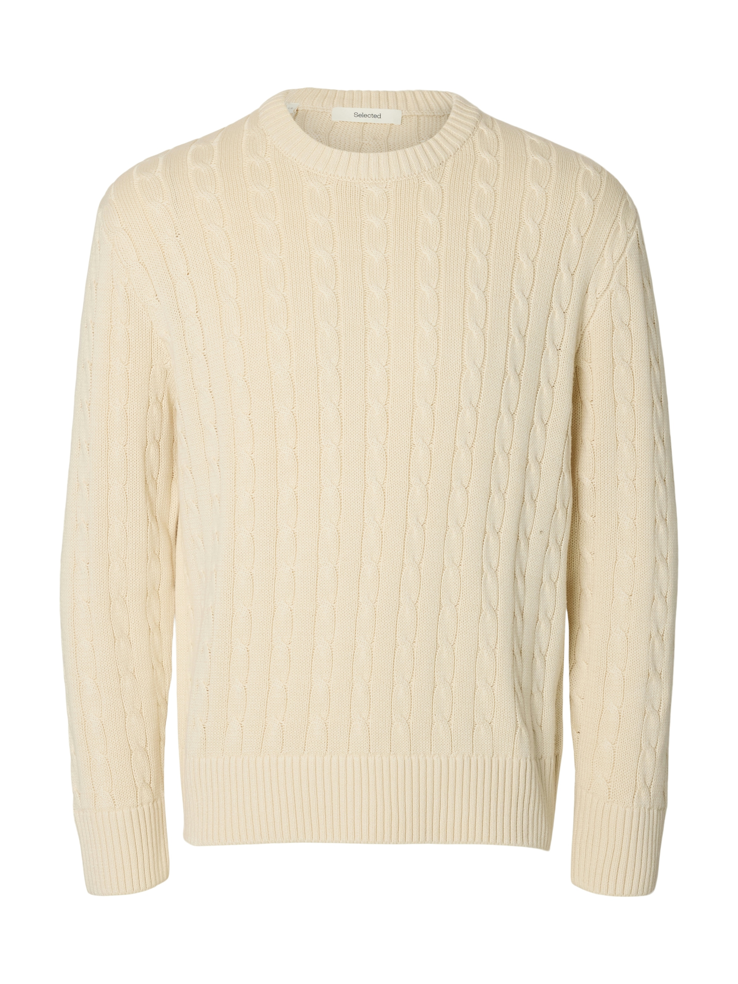 SELECTED Rundhalspullover »SLMBRAUN KNIT CABLE CREW NOOS« Baumwolle, relaxed fit