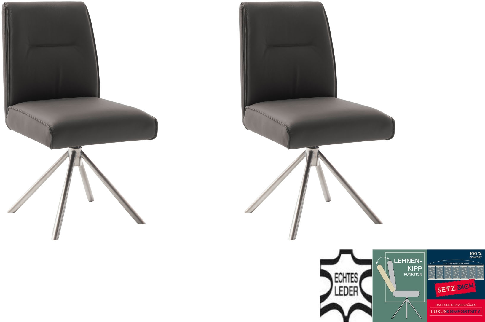 MCA furniture Chaise à 4 pieds »DELANE Esszimmerstuhl (2er Set) - Stuhl« (Set) 2 cuisTaschenfederkern, Lehnenkippfunktion, beweglicher Rücken, 360° drehbar