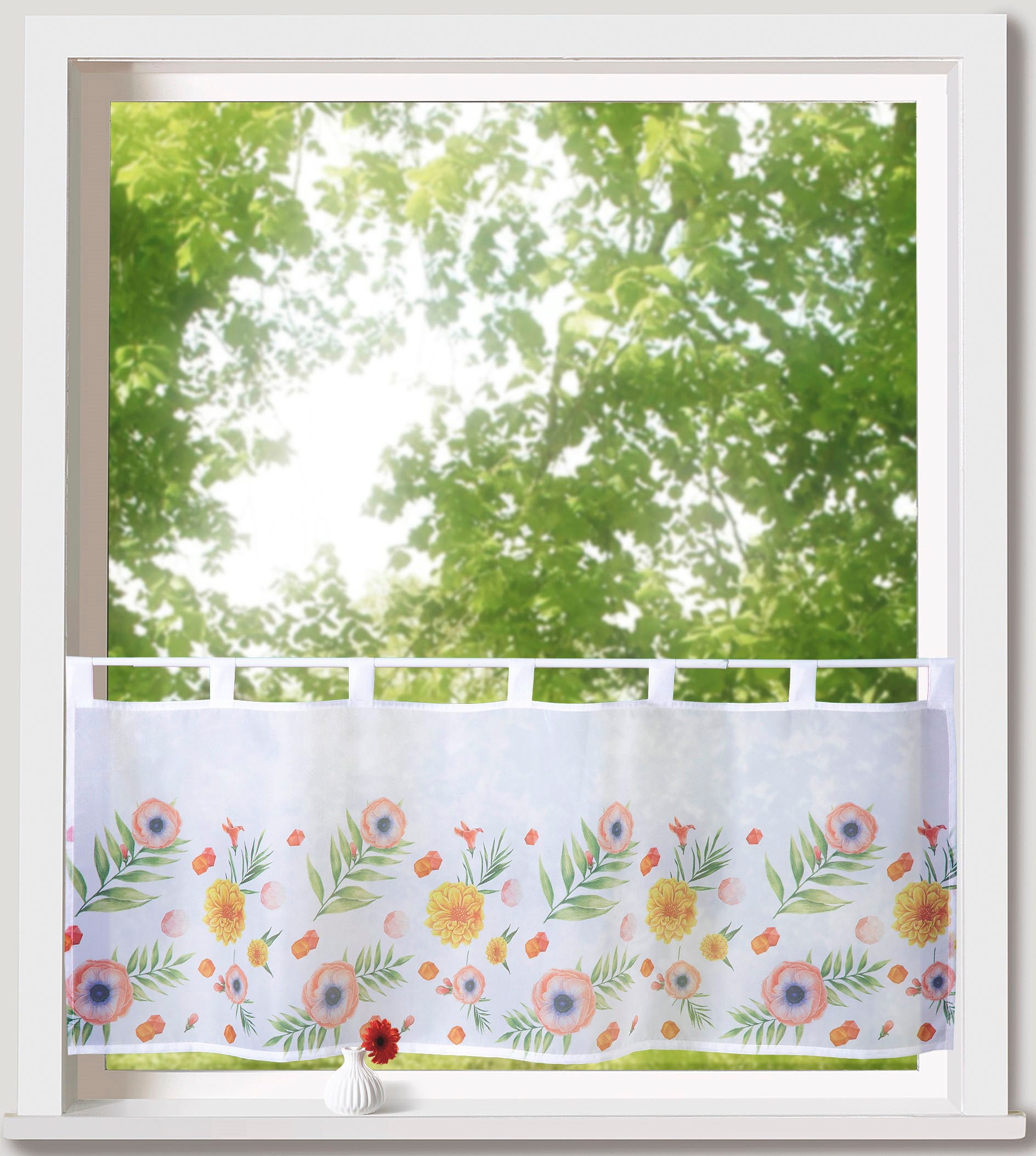 Image of Weckbrodt Scheibengardine "Akina" Schlaufen 1 Stk. tlg. Bistro, Voile, bedruckt, floral, HxB 45x120cm, Gardine, Store