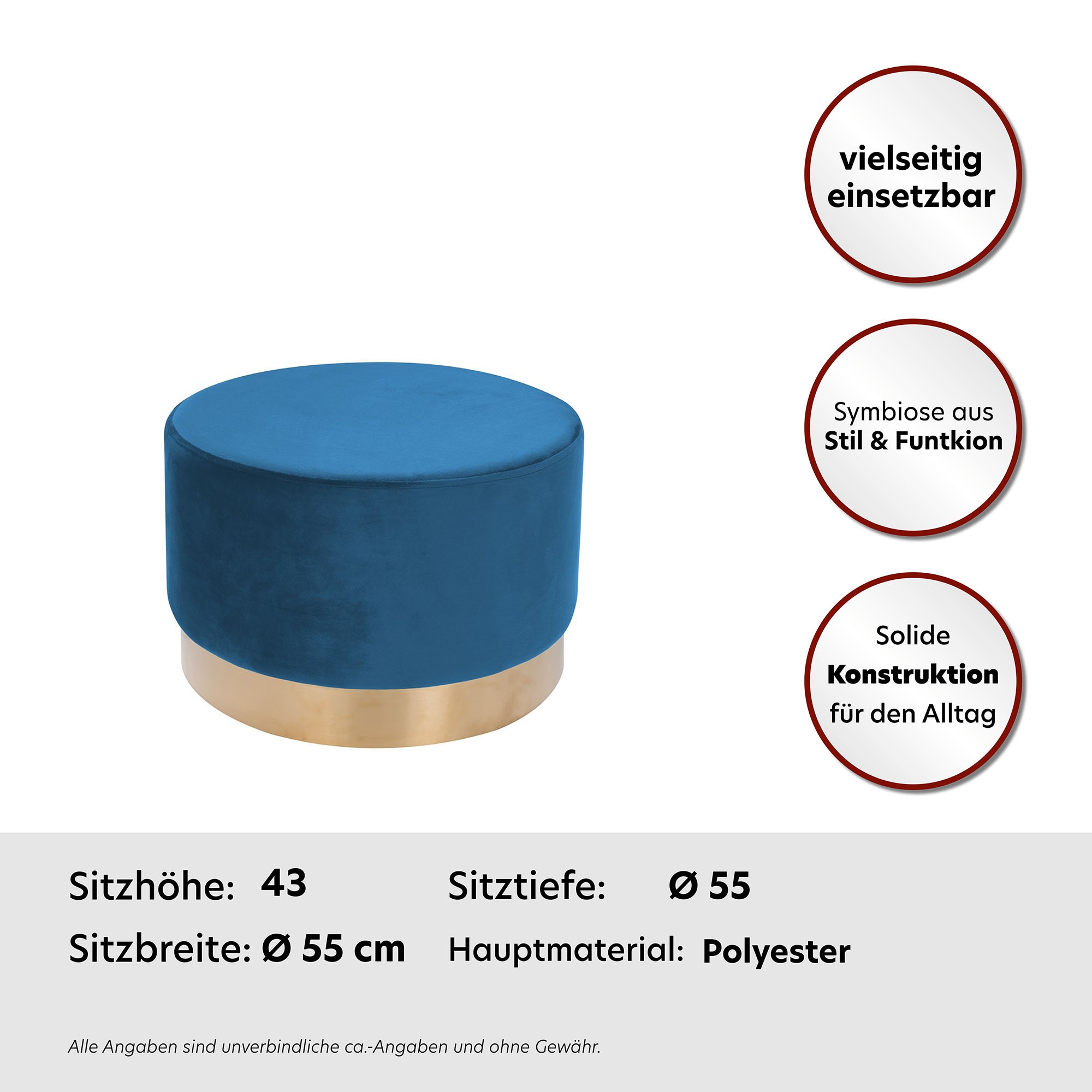 Kayoom Hocker »Nano 510, Hocker in stilvollem Design,weiche Schaumstoff-Sitzfläche«, (1 St.), Golz Akzente, mit pflegeleichtem Stoffbezug, grosse runde Form