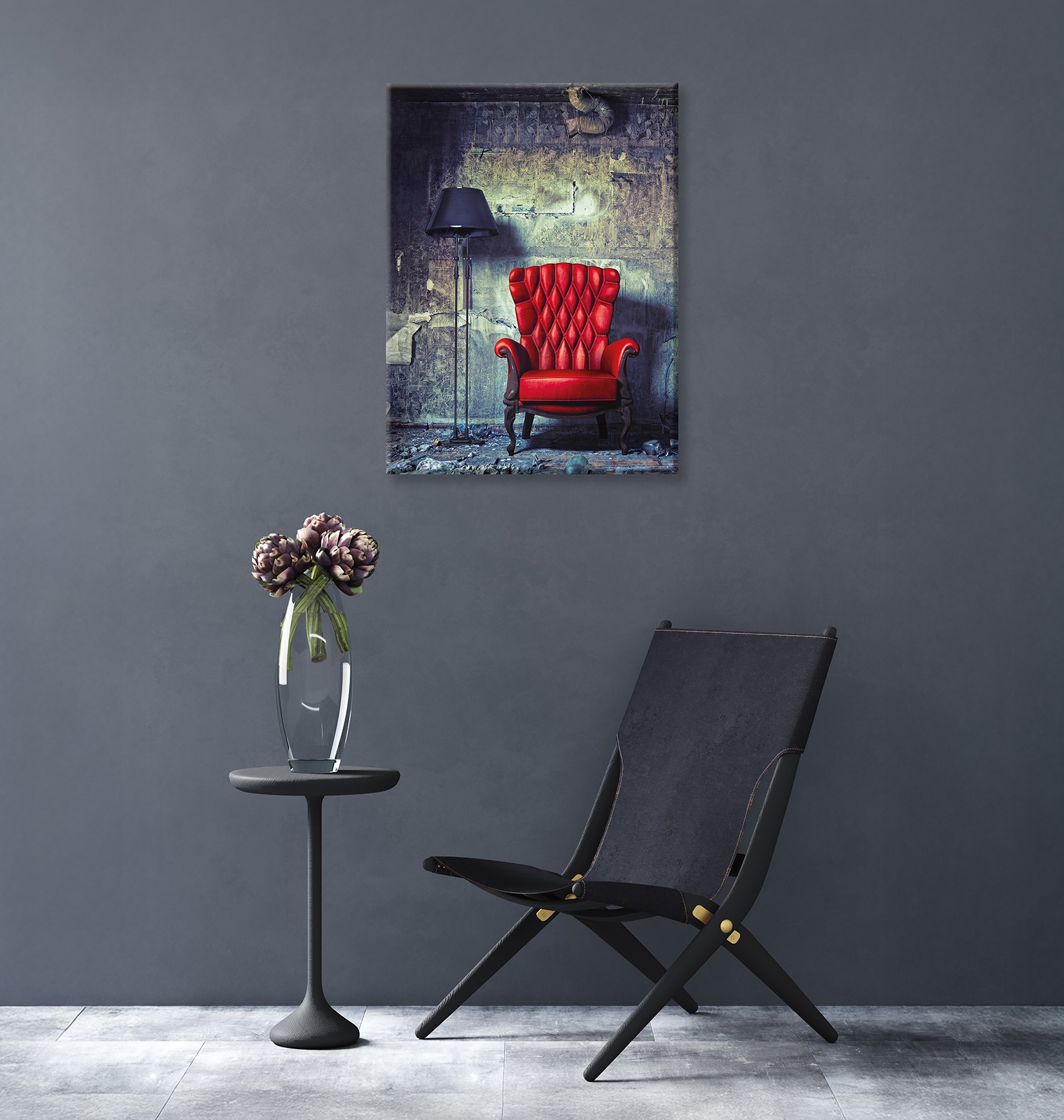 Bönninghoff Leinwandbild »Wandbild ROTER SESSEL 46x61 cm – Leinwandbild Keilrahmen Deko modern« Innenarchitektur | Vintage 1 Stk. tlg. auf Keilrahmen gespannt