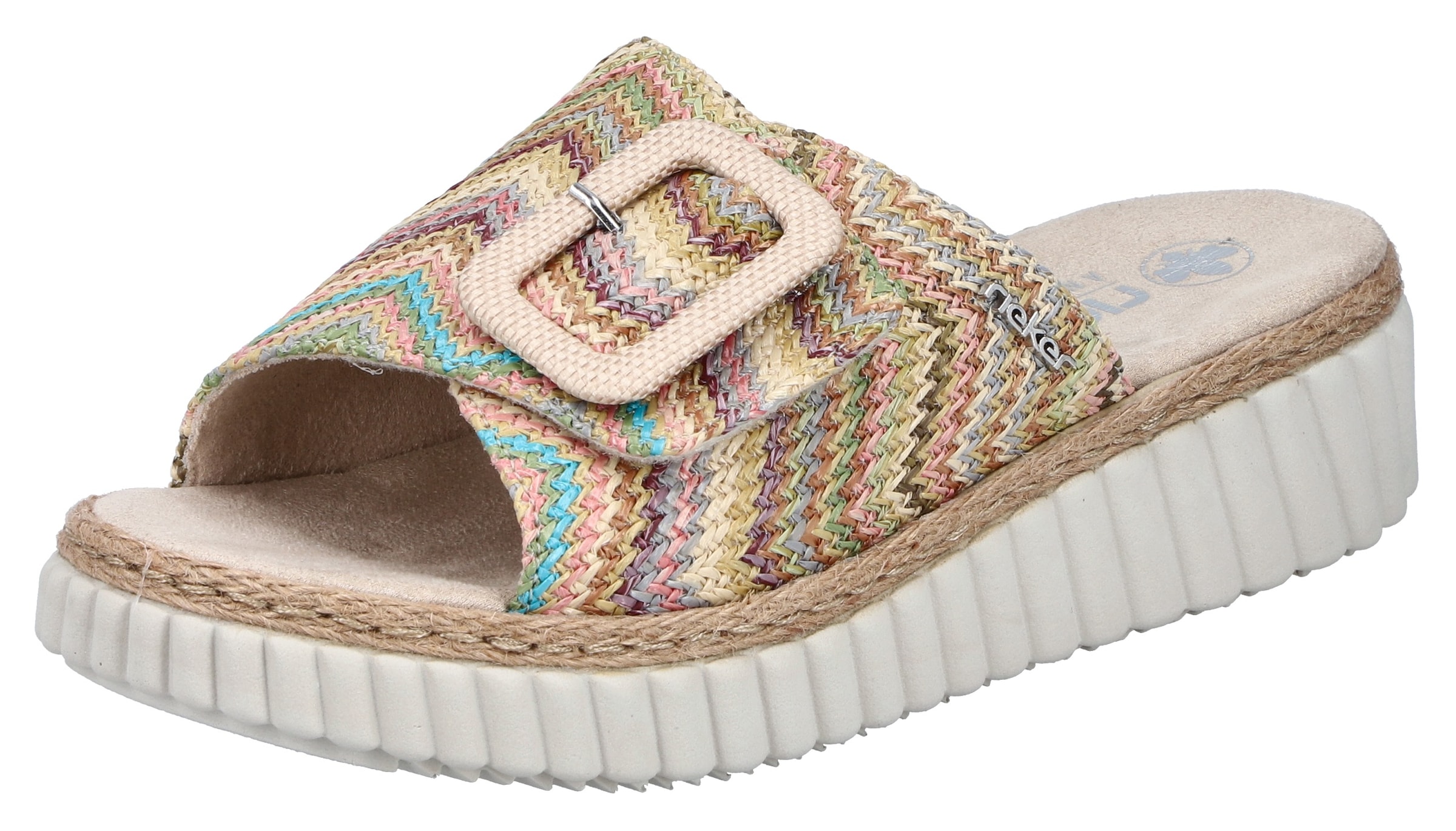 Image of Rieker Keilpantolette Sommerschuh, Strandschuh, Hausschuh mit praktischem Klettverschluss