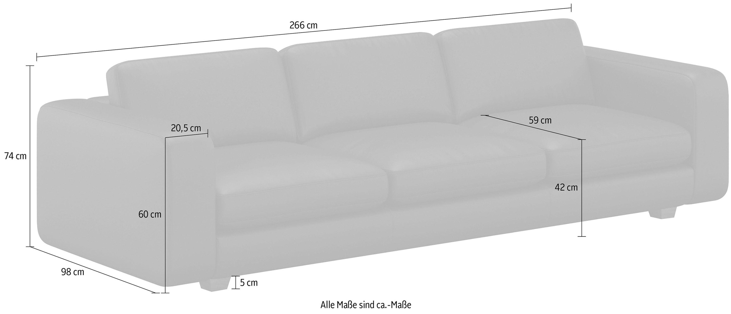 machalke® 4-Sitzer »valentino«, mit breiten Armlehnen, Füsse Walnuss, Breite 266 cm