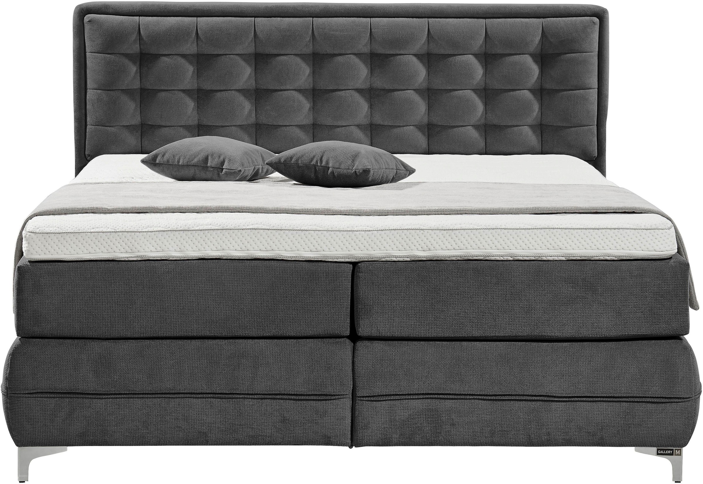 Musterring Boxspringbett »Dubai« Winkelfuss in Chrom, 3 Härtegrade, Kopfteil in Kassettensteppung