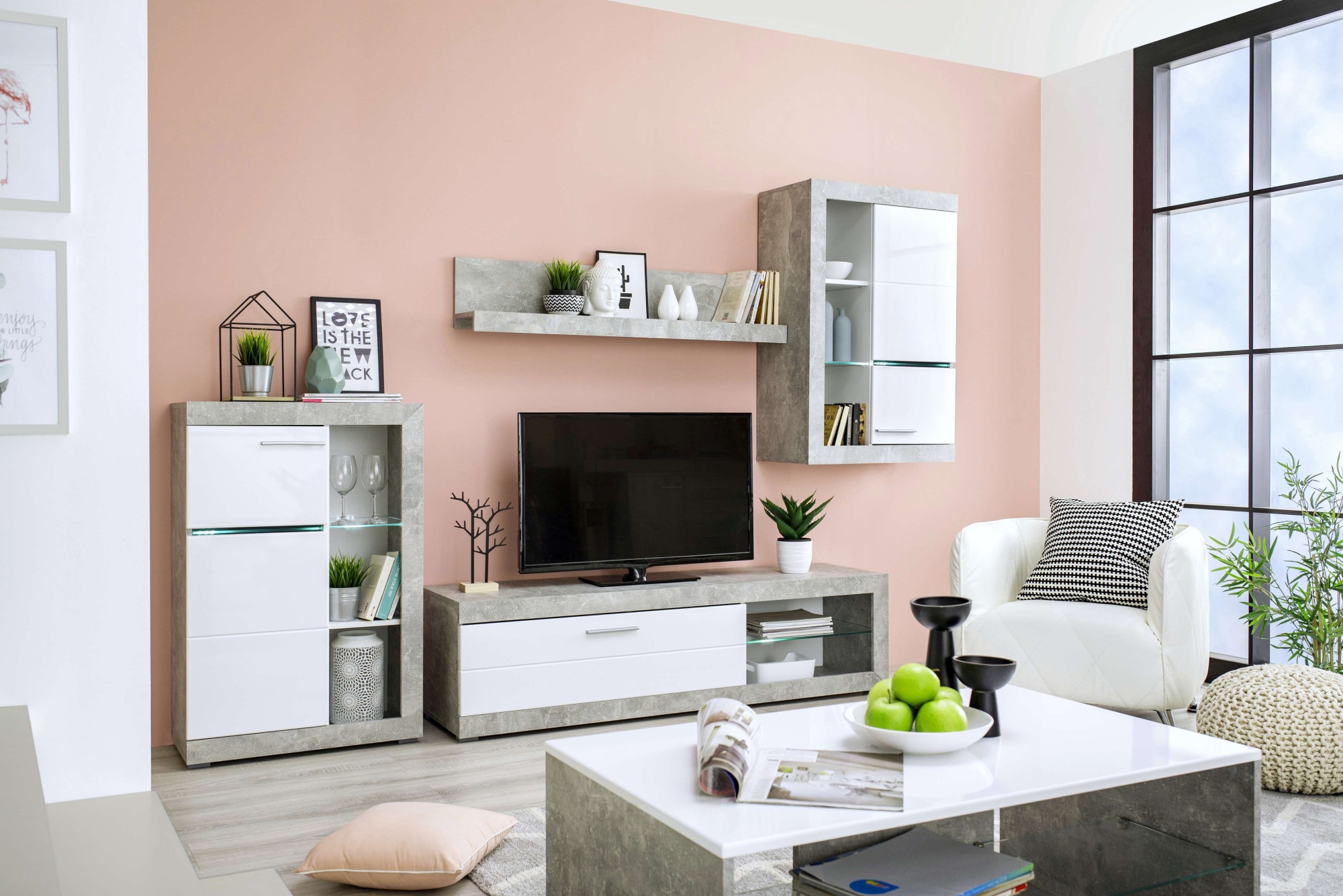 INOSIGN Ensemble de salon »Rosso Wohnwand, Mediawand, Anbauwand, für TV bis 60', Breite 267 cm« Komplett-Set, 4-st, 4 cuis tlg.