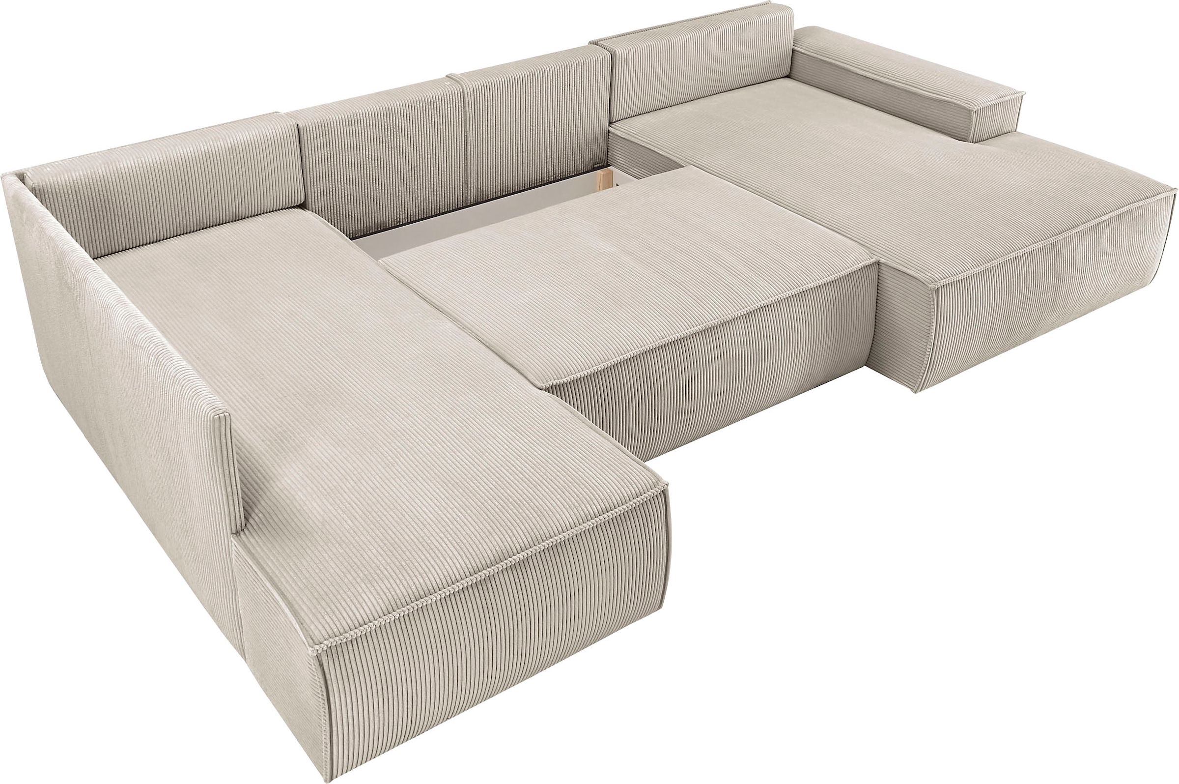 Home affaire Wohnlandschaft »SHERWOOD 329 cm, U-Form, Schlafsofa,«, Schlaffunktion m. Bettkasten (194x139 cm), Cord, Vintage, Samtvelours
