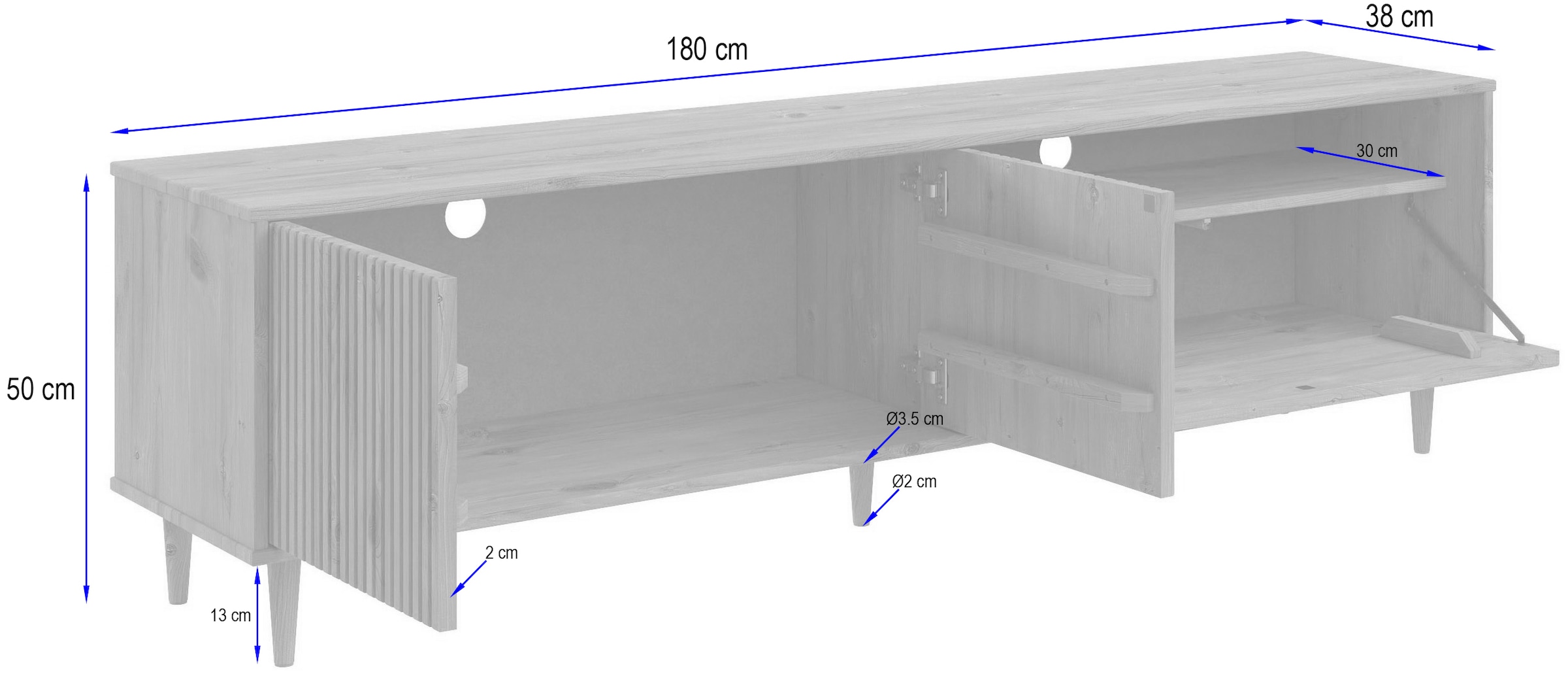 GOODproduct Table basse »Malmedy  Front mit gefrästen Rillen« TV-Kommode aus massivem Kiefernholz, Push-to-open, Breite 180 cm