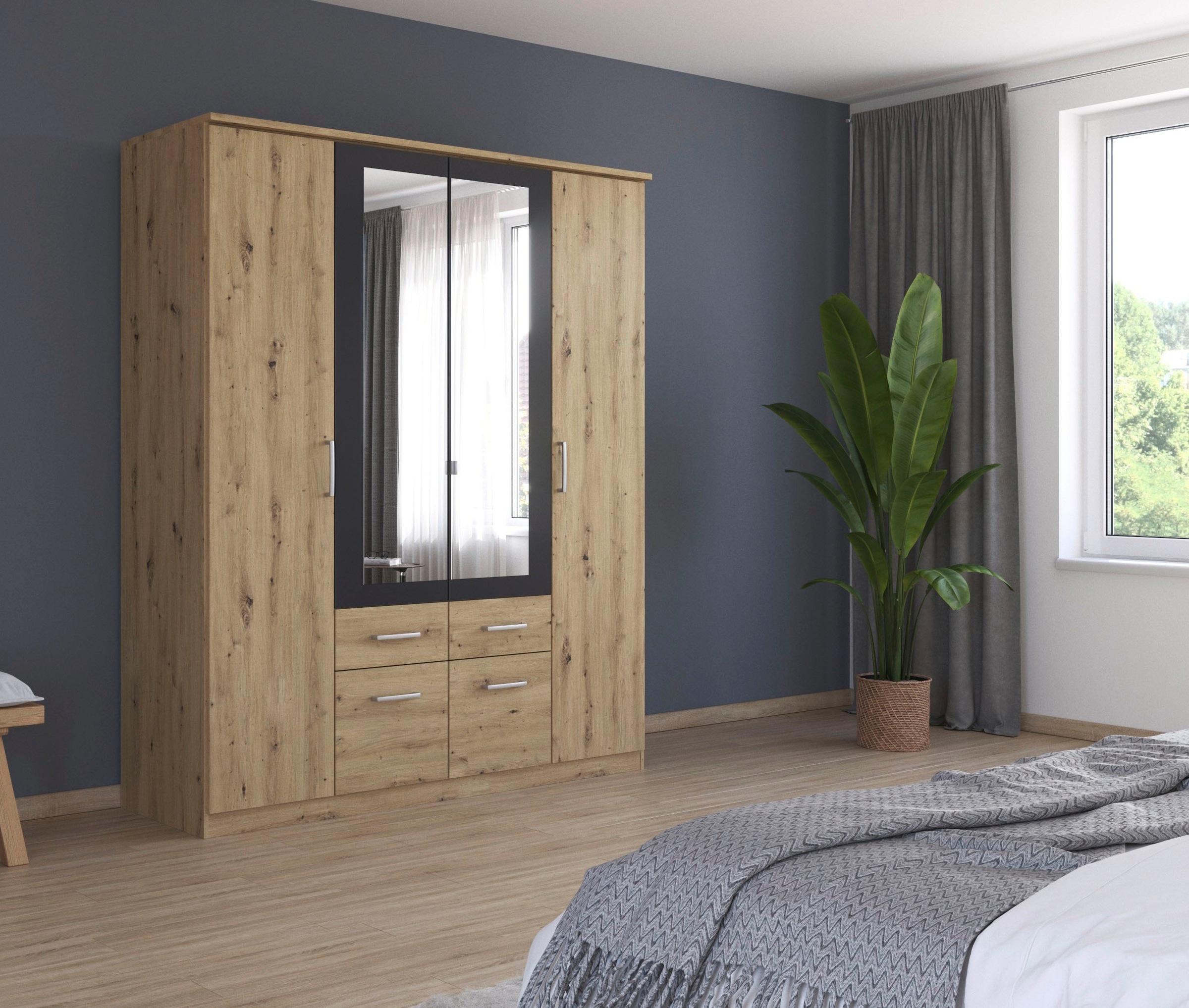 rauch Armoires à vêtements »Drehtürenschrank Schrank Garderobe BURANO« avec tiroirs et encadrement de miroir en contraste de couleur MADE IN GERMANY
