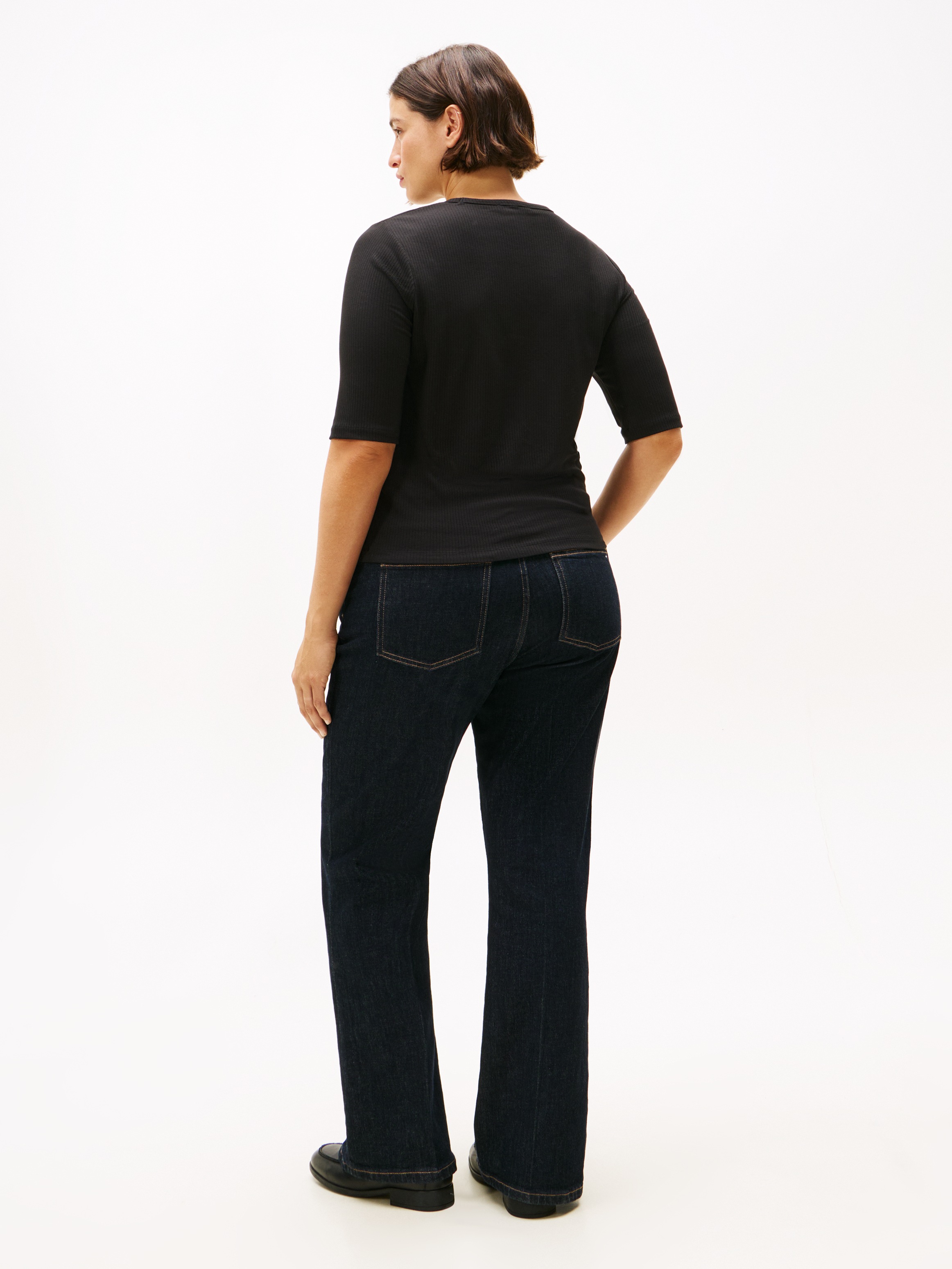 Tommy Hilfiger Curve Kurzarmshirt »CRV SLIM 5X2 RIB C-NK 1/2 SLV« in grossen Grössen, in gerippter Struktur