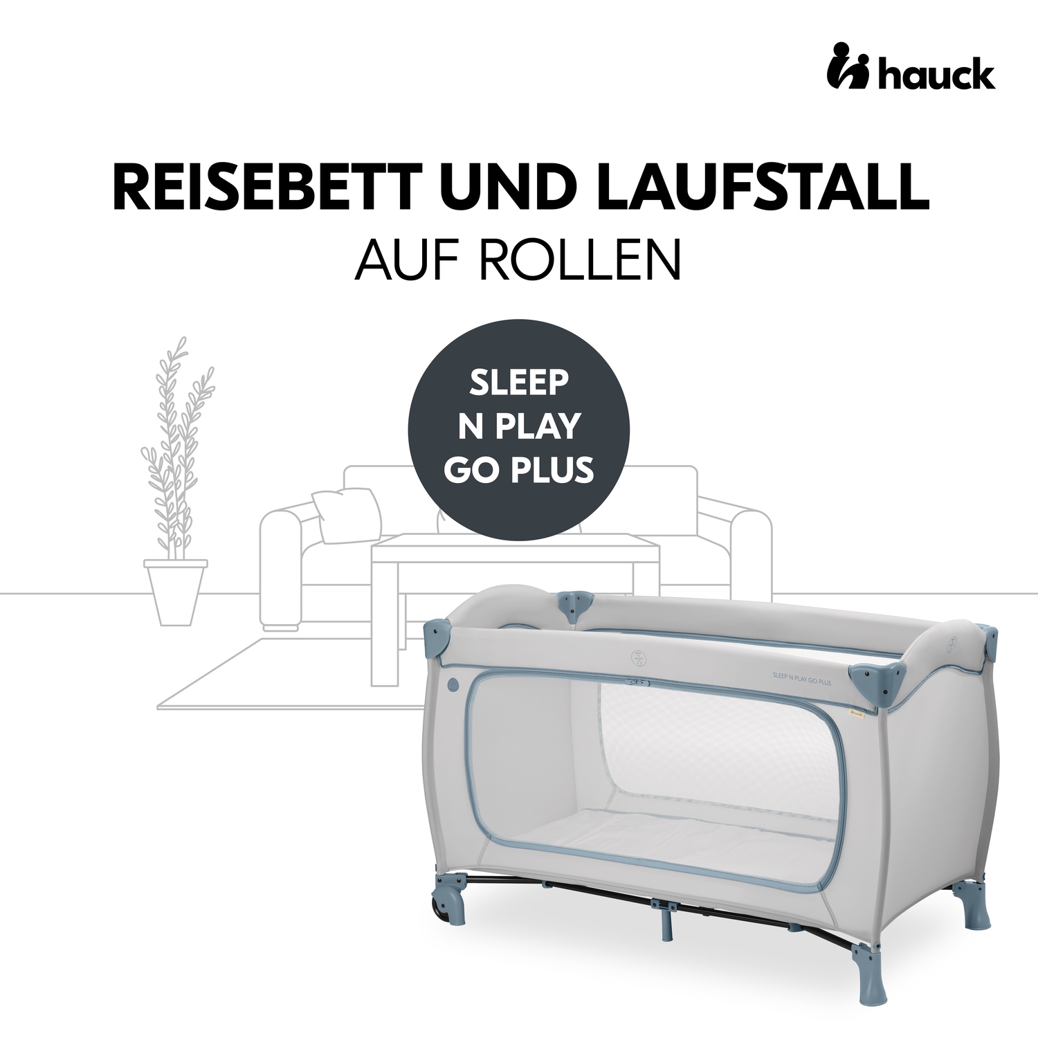 Hauck Lit de voyage pour bébé »Sleep N Play Go Plus, Dusty  Blue« mit integrierten Rädern; Vorderausstieg