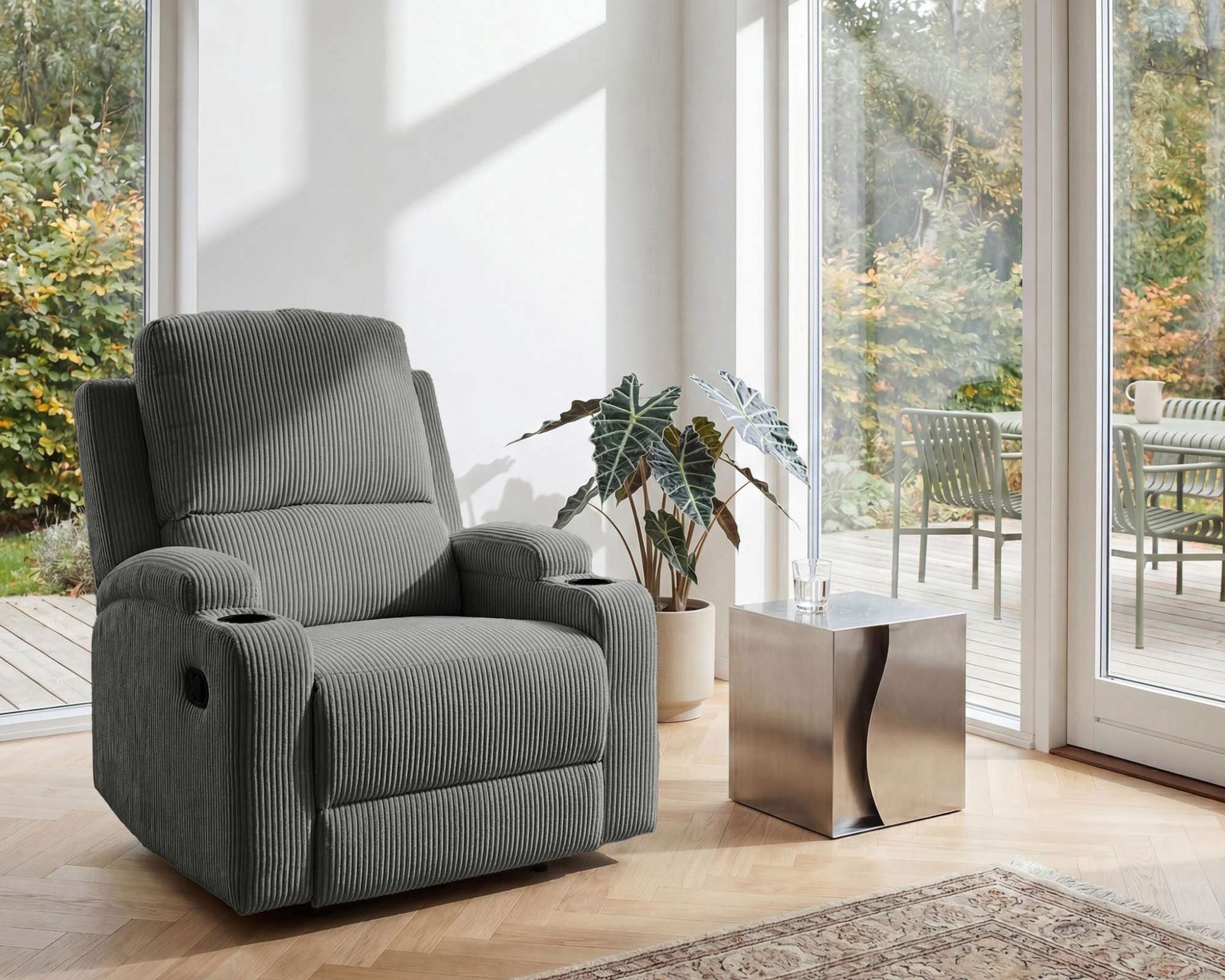 GOODproduct Fauteuil de relaxation »NAPORI Cord, Kinosessel, Multimedia-Sessel« Fauteuil TV avec fonction relaxation manuelle et électrique et porte-boisson