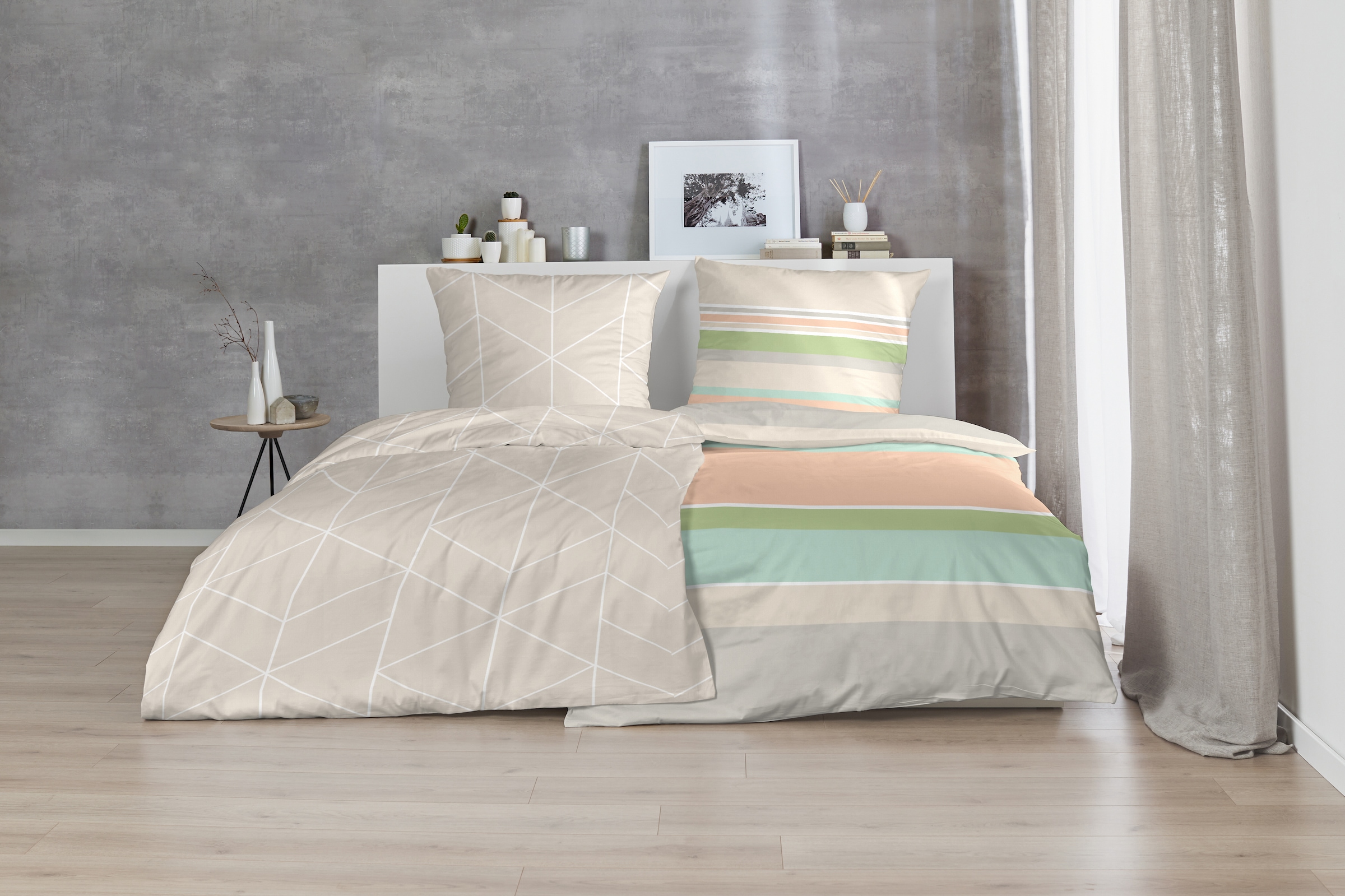 Primera Linge de lit »Mako-Satin-Bettwäsche Line Art« 2 cuis avec rayures