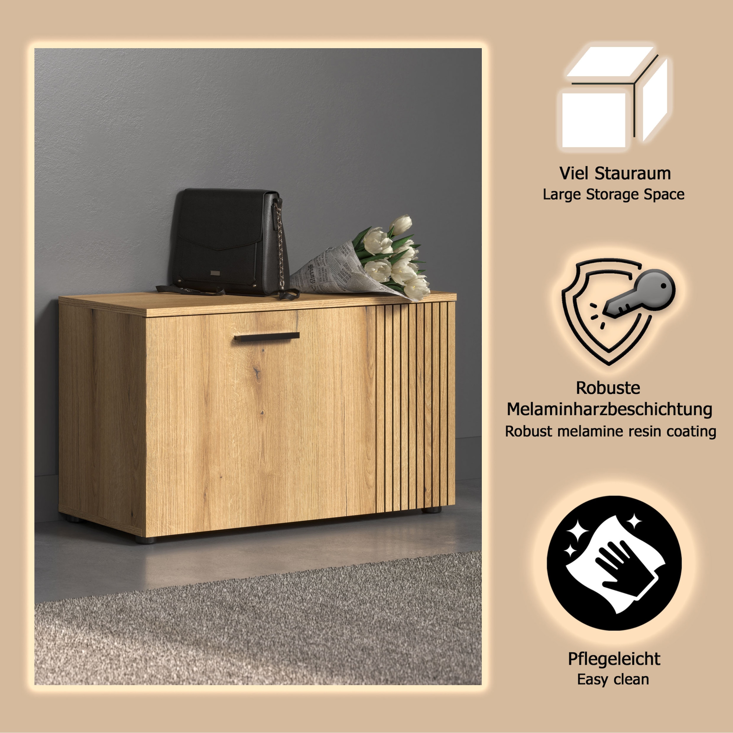 Home affaire Sitzbank »Amrum« 1 Stk. tlg. Schuhbank mit 2 Türen & 2 Einlegeböden - (B/T/H) 80/36/49 cm