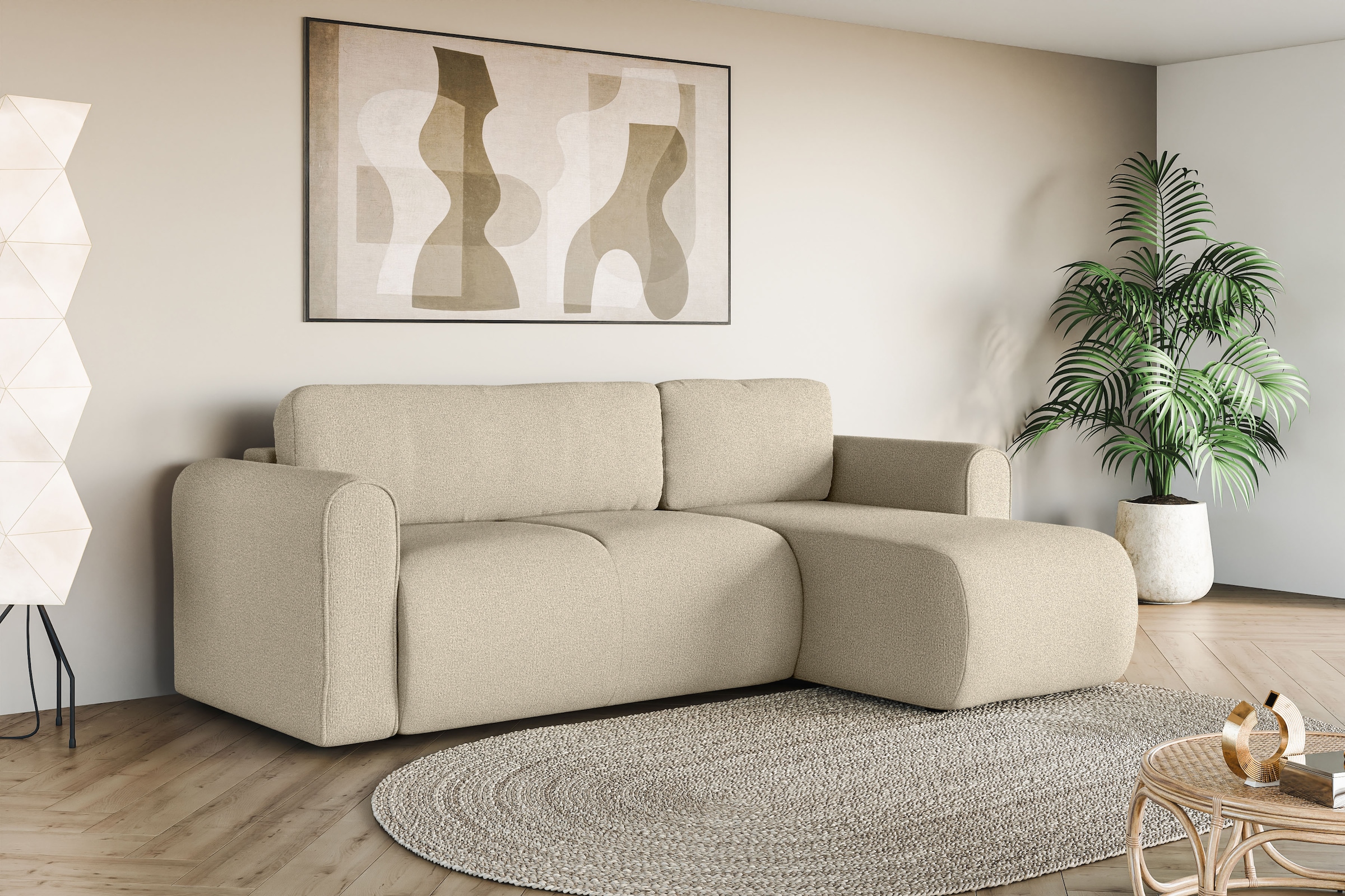 GOODproduct Ecksofa »Zacharia wahlweise Schlafsofa mit Bettkasten, B/T/H 250/166/86 cm« L-Form mit Wellenunterfederung, Recamiere beidseitig montierbar