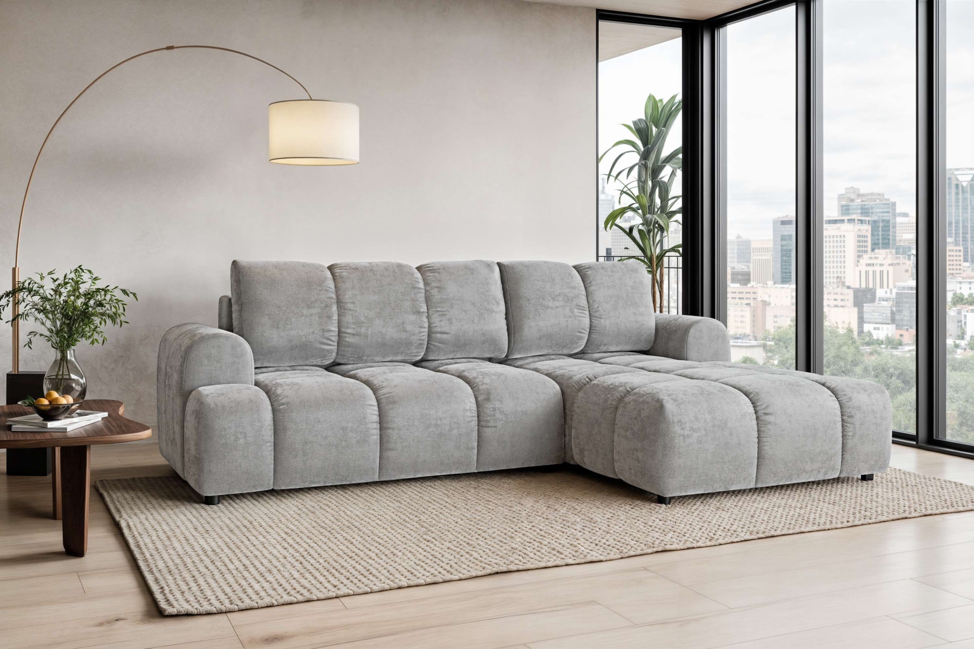 GOODproduct Ecksofa »FINNOX Schlafsofa, Bettkasten, komfortables Sitzgefühl, Breite 255cm« Liegefläche 130x200cm, inklusive Rückenkissen, moderne Steppung