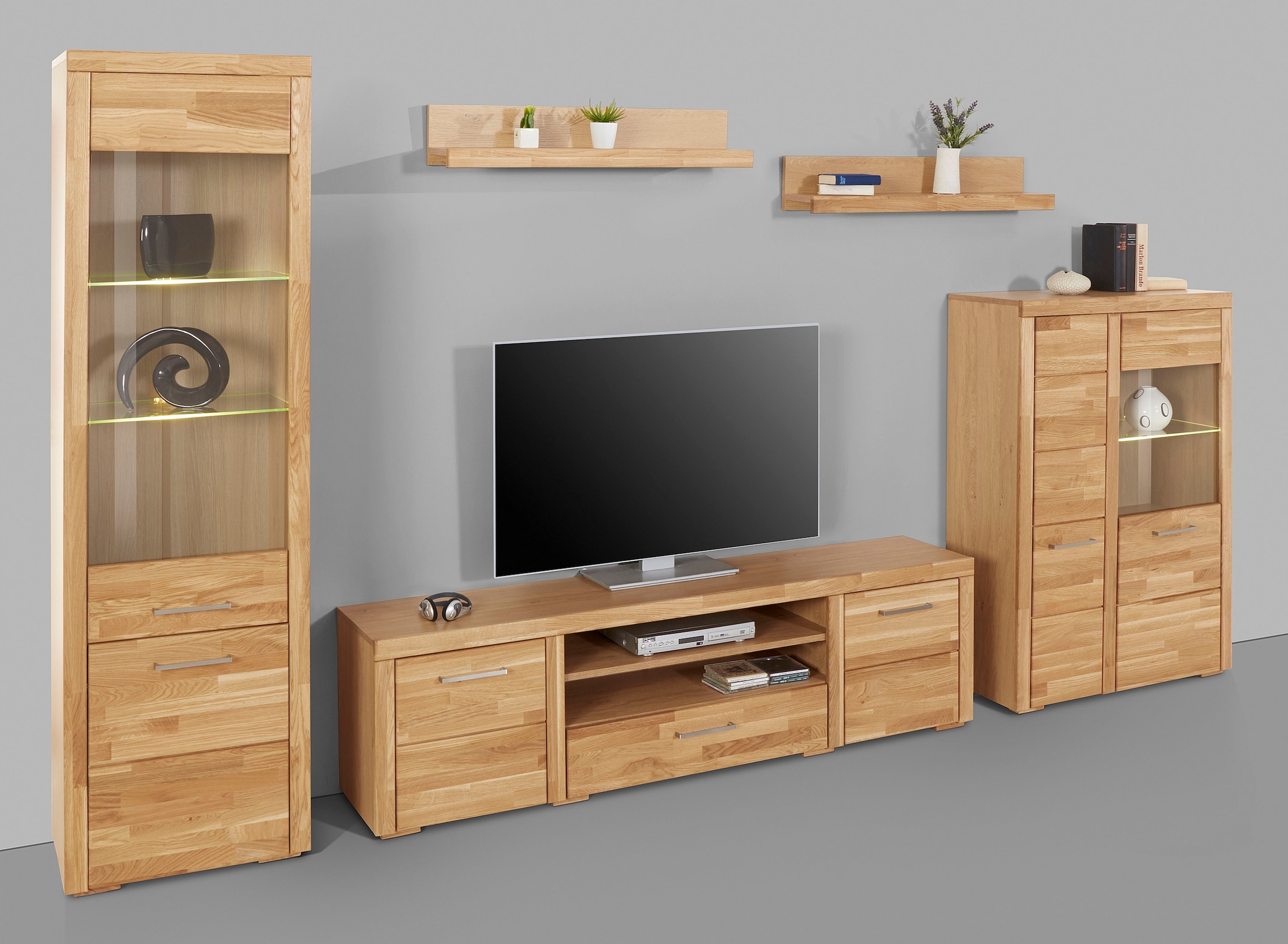 Home affaire Wohnwand »Falco«, (Set, 4 St., 5), Fronten aus Massivholz