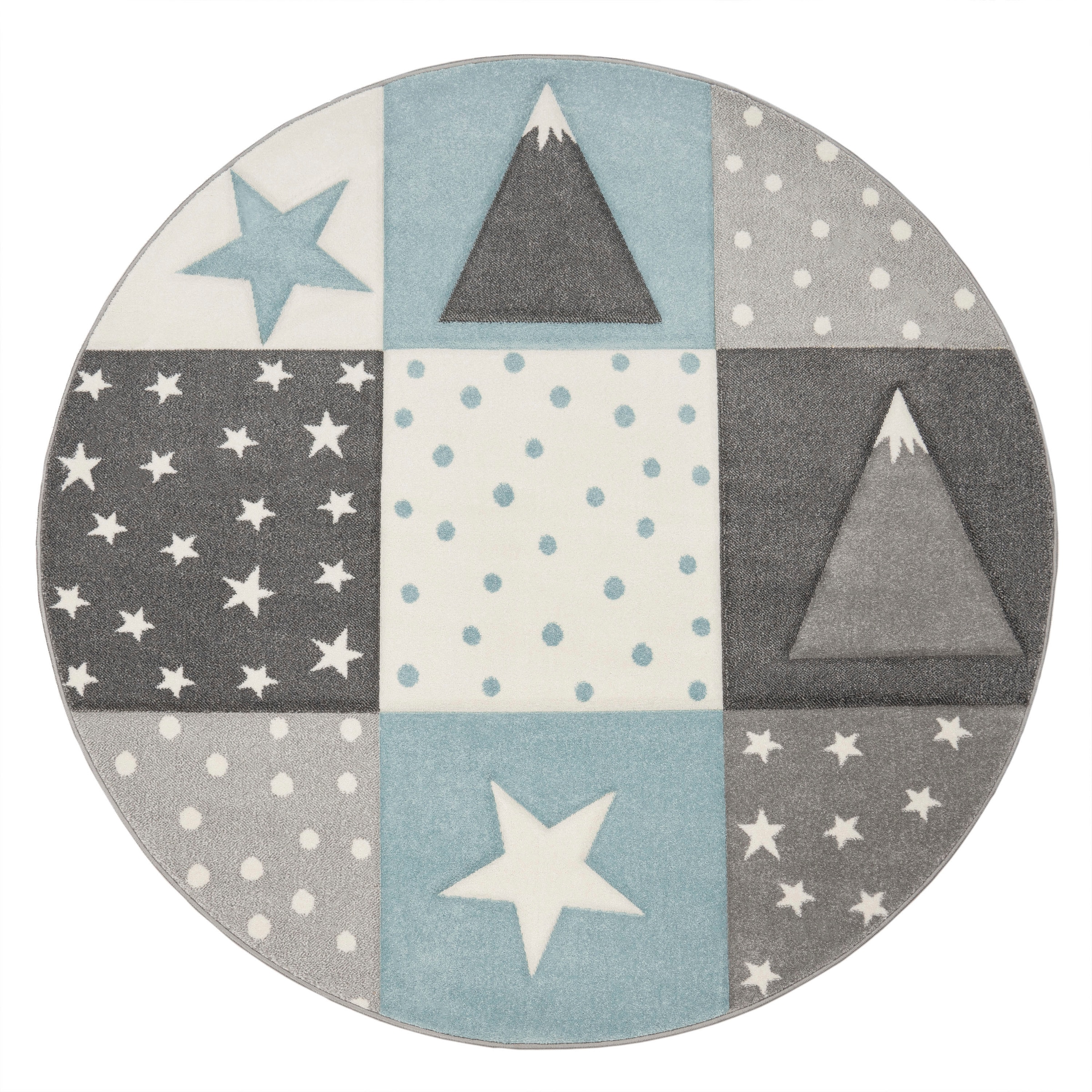Paco Home Kinderteppich »Cosmo 340«, rund, 17 mm Höhe, Kurzflor, Pastell-Farben, 3D Effekt, Motiv Berge, Punkte & Sterne