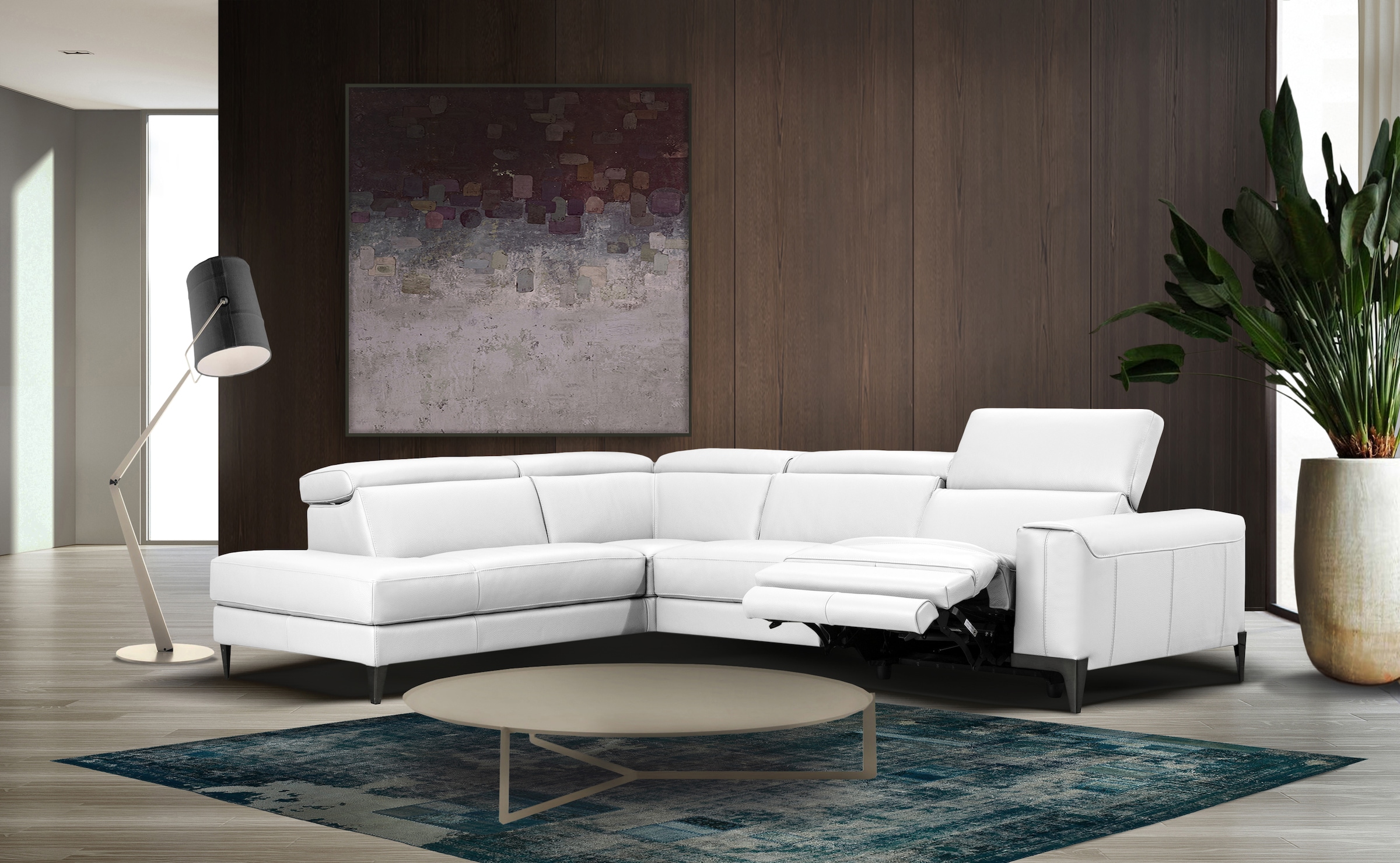 Image of CALIA ITALIA Ecksofa "Benja, Designsofa mit erstklassigen Komfortfunktionen zum Wohlfühlen" in Leder, mit elektrischer Relaxfunktion