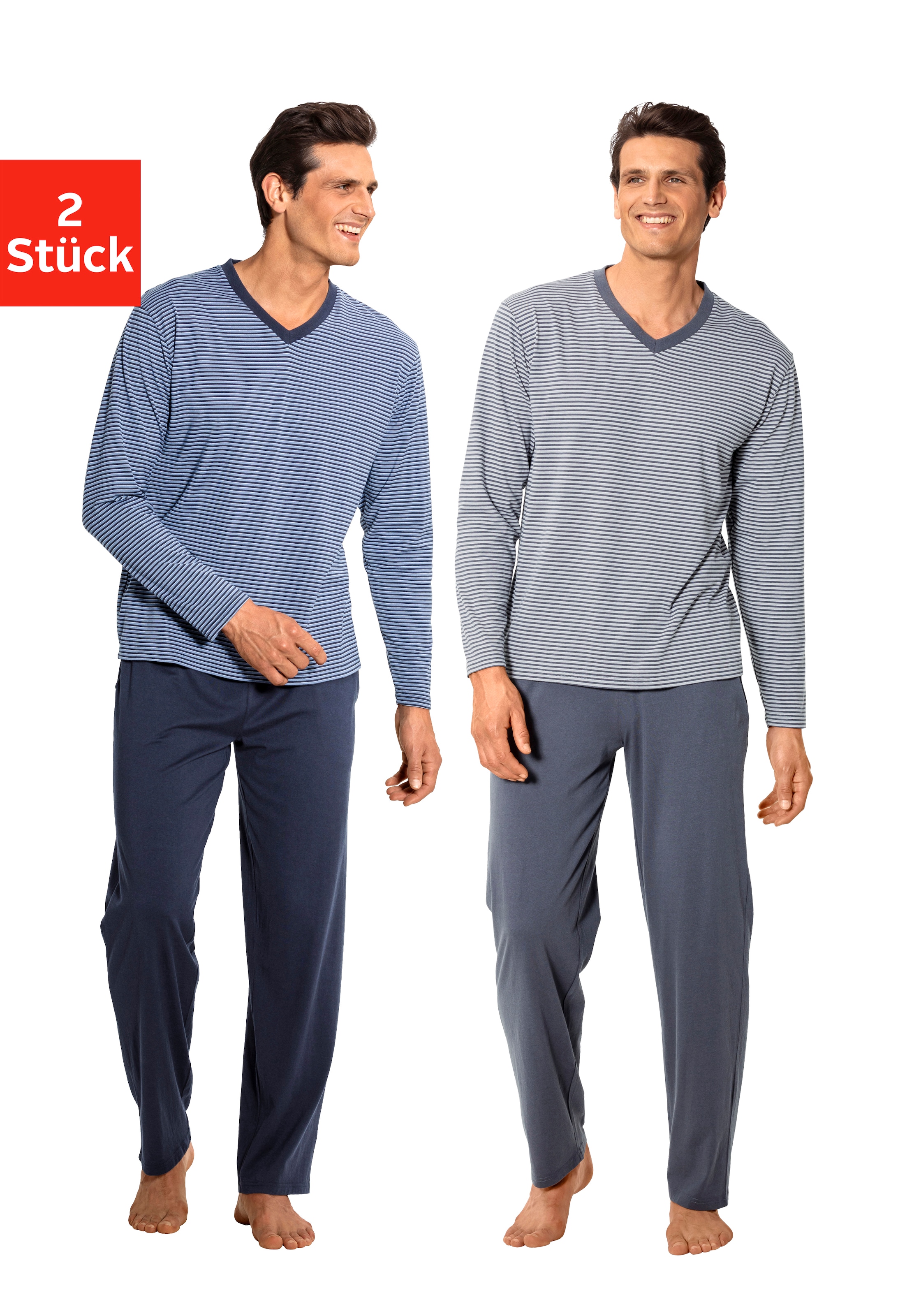 Image of le jogger Pyjama Packung, 2 Stück, 4 Schlafanzug mit garngefärbten Streifen