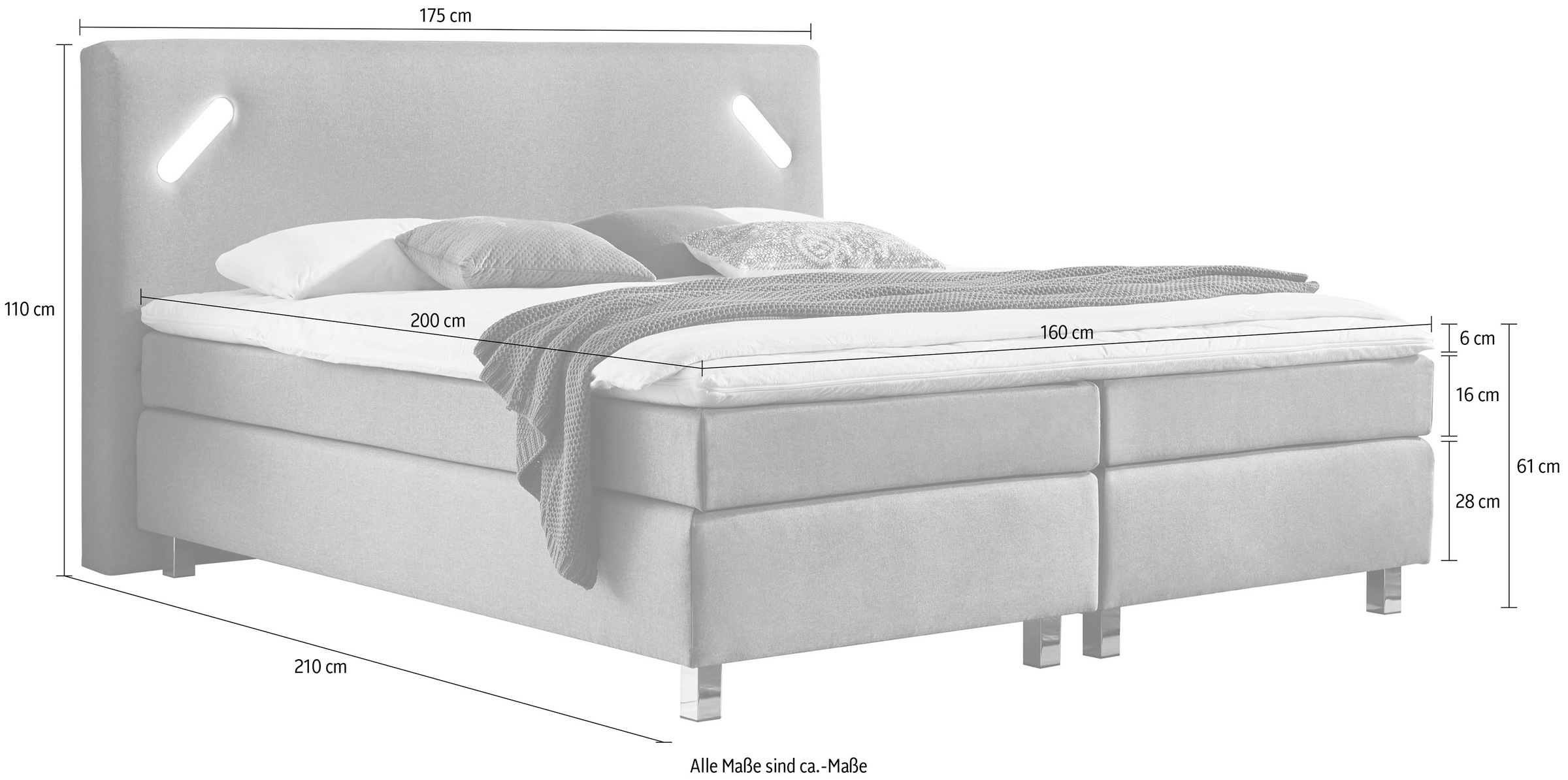 Westfalia Schlafkomfort Boxspringbett mit LED-Beleuchtung und Topper