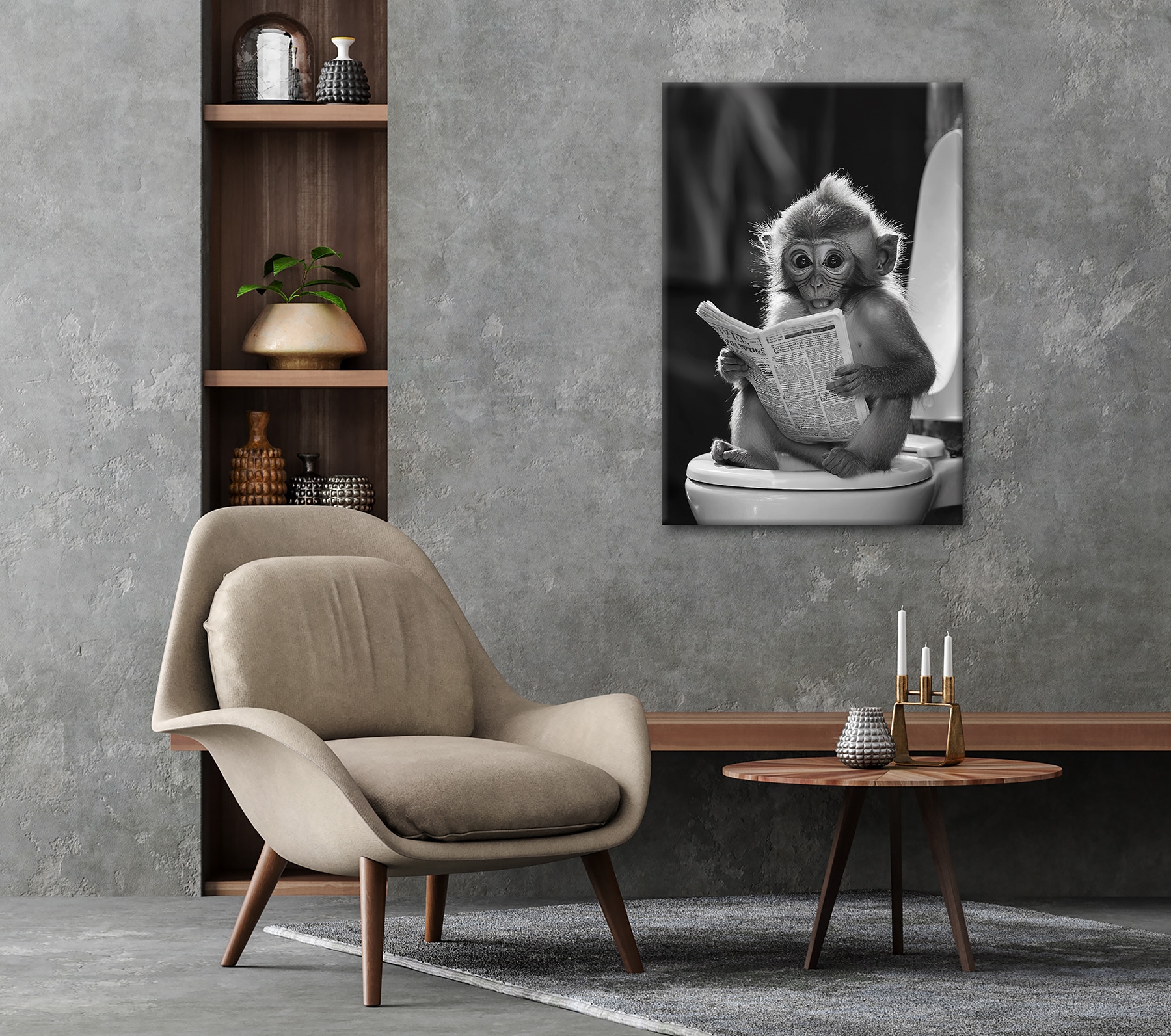 Bönninghoff Tableau sur toile »Wandbild AFFE BEIM GESCHÄFT 60x90 cm – Leinwandbild Keilrahmen Deko« Images de singes | Noir et blanc | Singes 1 cuis tlg. tendu sur châssis