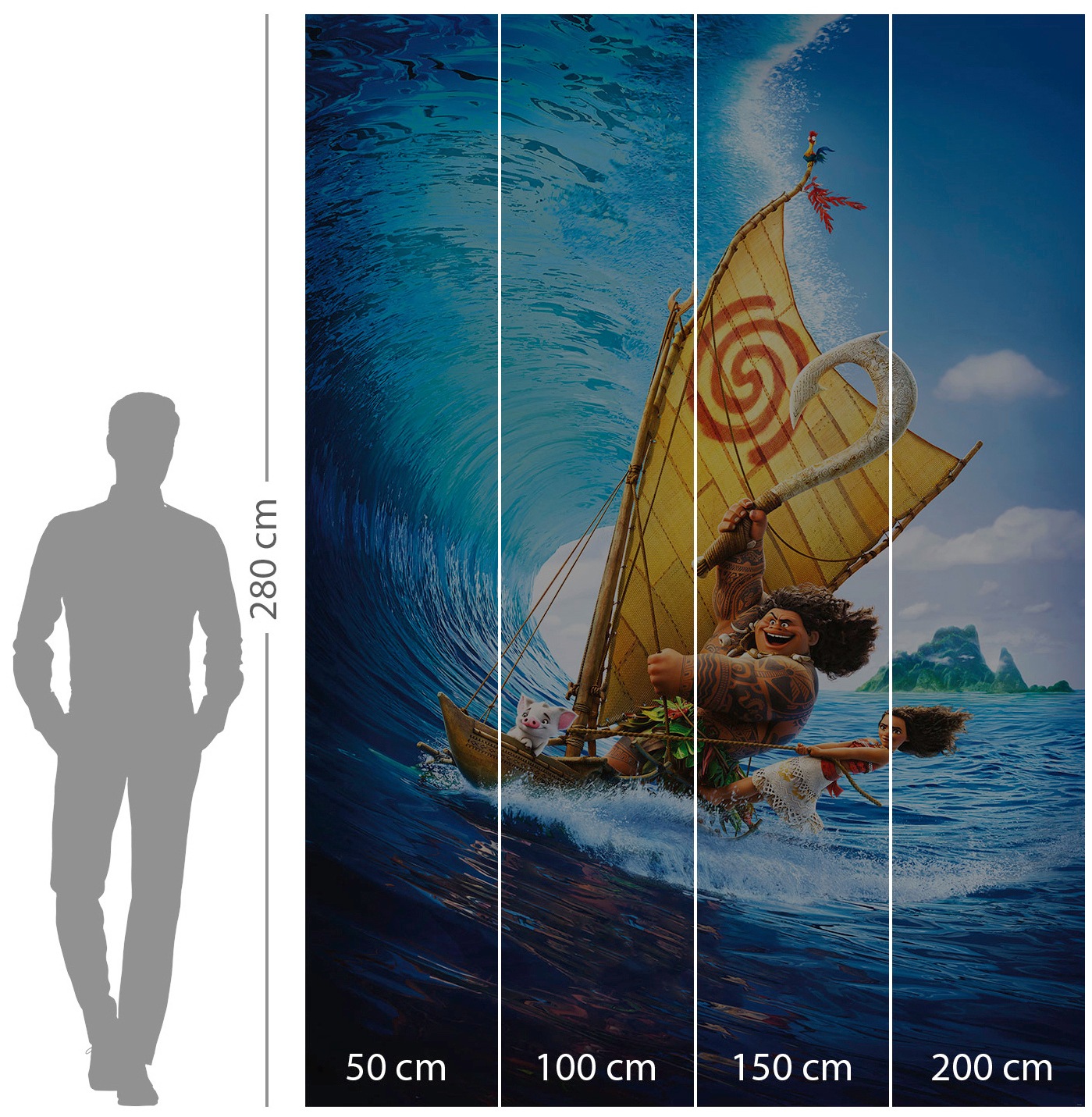 Komar Vliestapete »Digitaldruck Vlies - Moana Ride the Wave - Grösse 200 x 280 cm«, bedruckt, Kinderzimmer