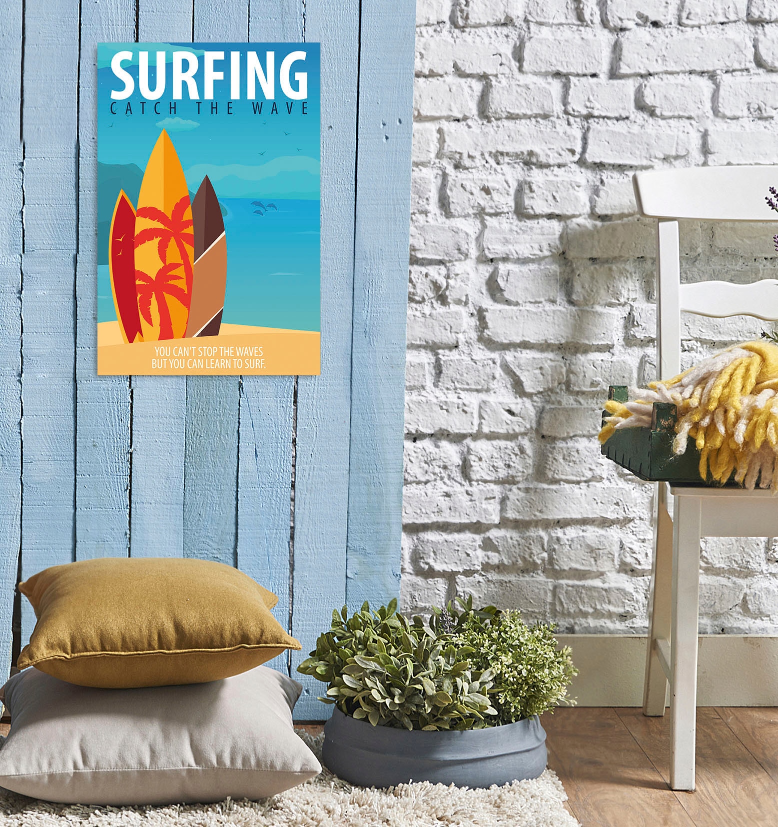 Image of queence Metallbild "Catch the Wave" Schriftzug Schriftzüge 1 Stk. tlg. Stahlschilder