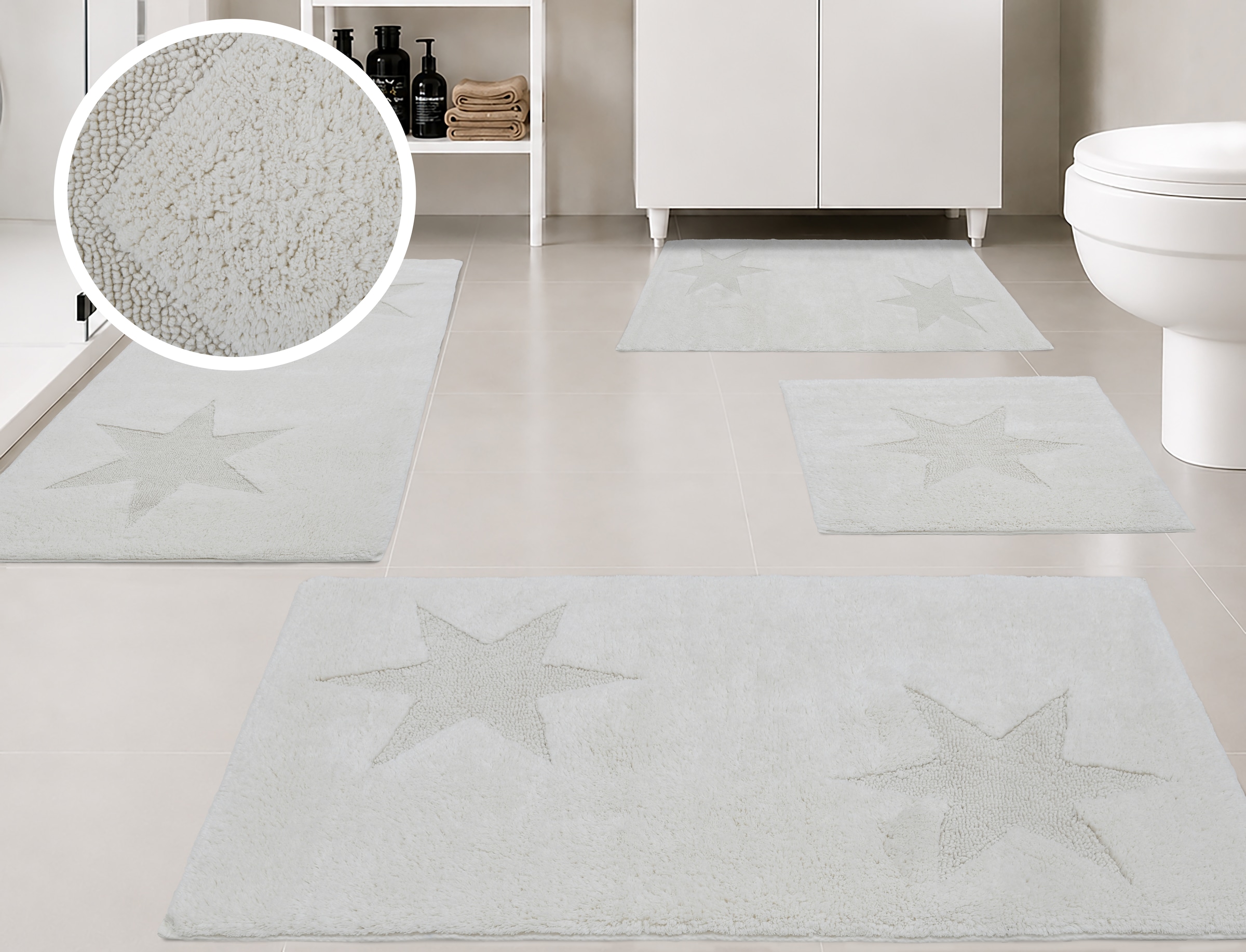 GOODproduct Badematte »Marie, Badvorleger, Badezimmer Teppich« Höhe 13 mm rutschhemmend beschichtet fussbodenheizungsgeeignet | strapazierfähig Badteppich, Stern Motiv, Hoch-Tief-Struktur, auch als Set