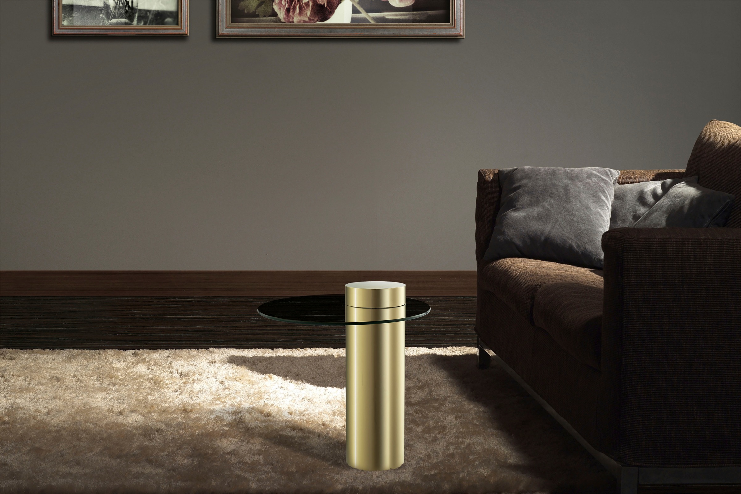 Kayoom Beistelltisch »Ontario 125, Runde Glasplatte aus Sicherheitsglas, 100% Edelstahl«, (1 St.), Minimalistisches Design, Säulengestell, pflegeleicht