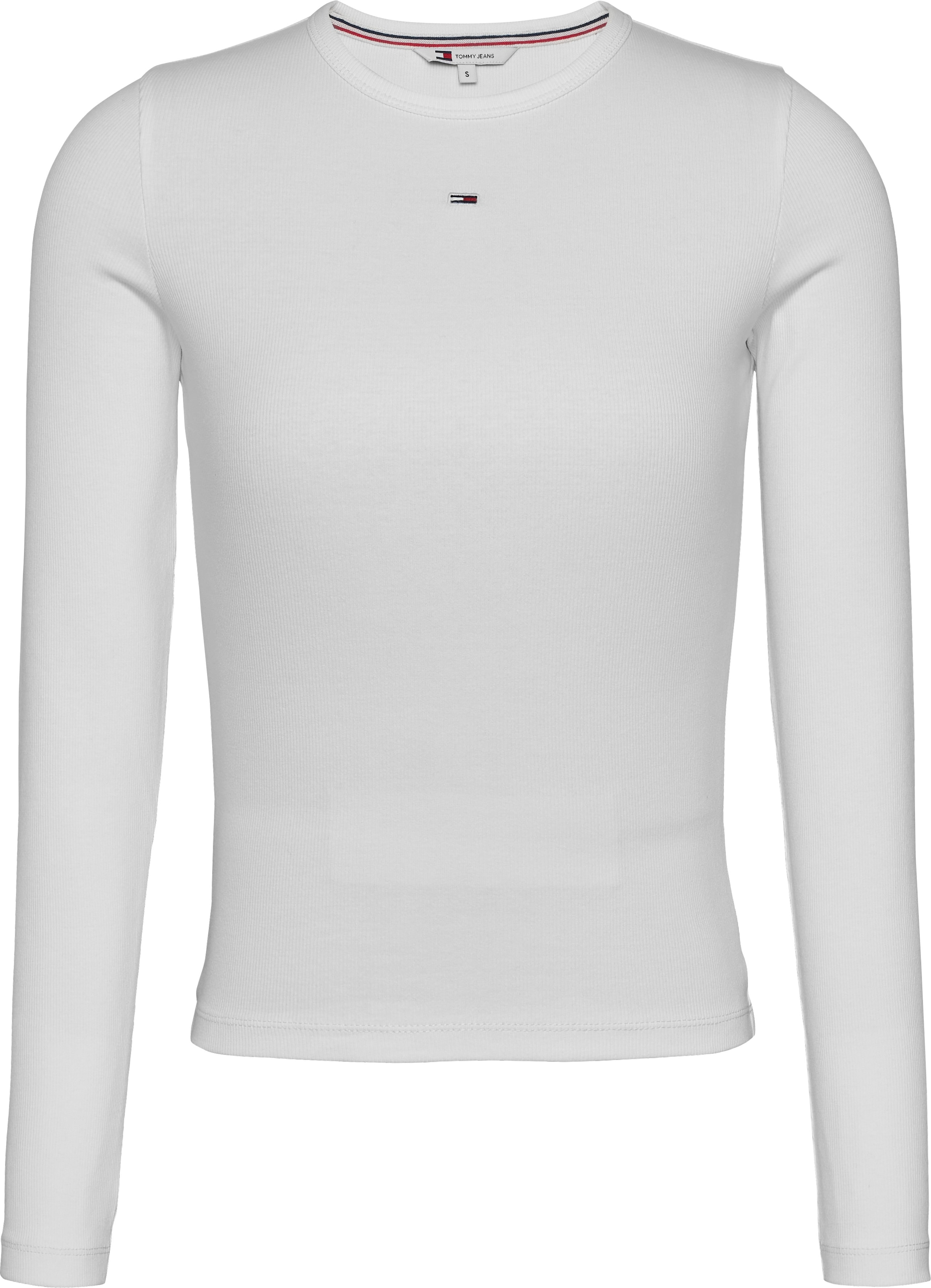 Tommy Jeans Langarmshirt »Slim Essential Rib Longsleeve Rippshirt«, in Rippoptik, mit Logostickerei