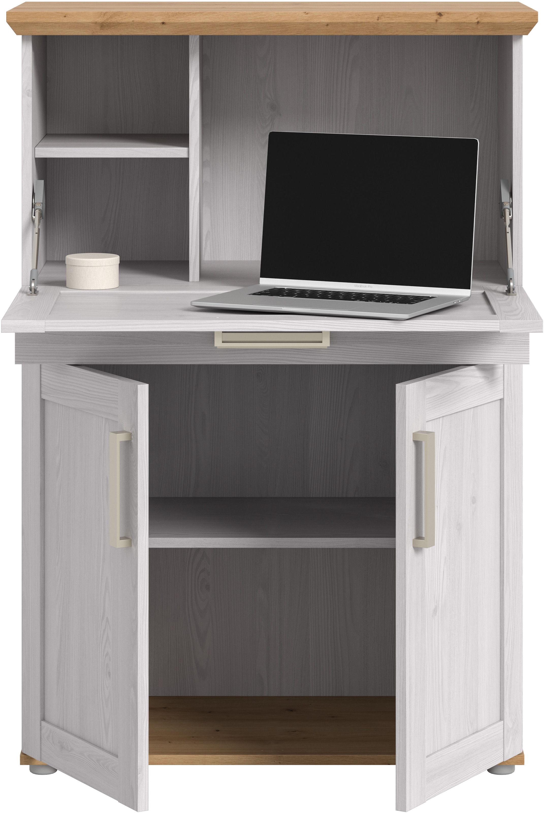 Home affaire Secrétaire »COSENZA, Höhe 122 cm, 2 Türen, 1 Klappe, 1 Schubkasten, 5 Fächer« Style maison de campagne, combinable avec d'autres articles de la série,  Bureau, bureau à domicile, commode, armoire, armoire moyenne