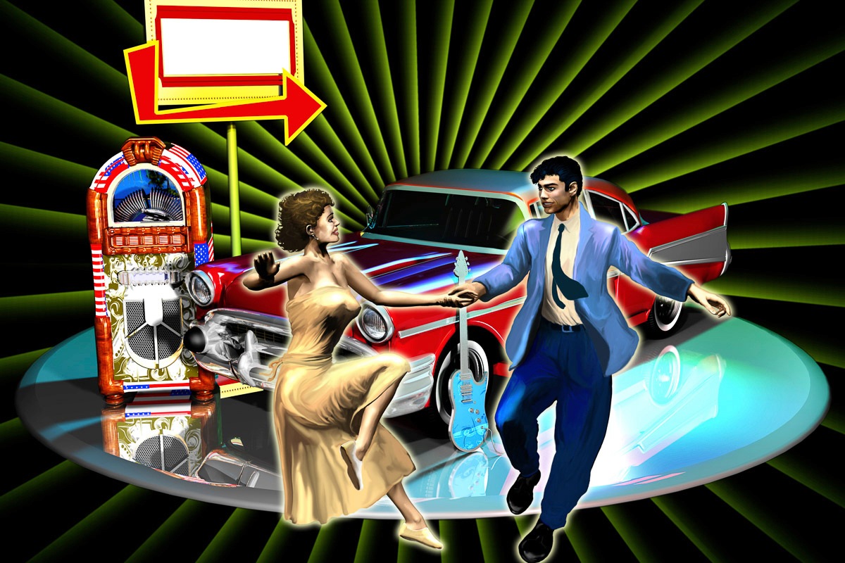 Image of Papermoon Fototapete »Mann und Frau tanzen vor Auto«, Vliestapete, hochwertiger Digitaldruck, inklusive Kleister bei Ackermann Versand Schweiz