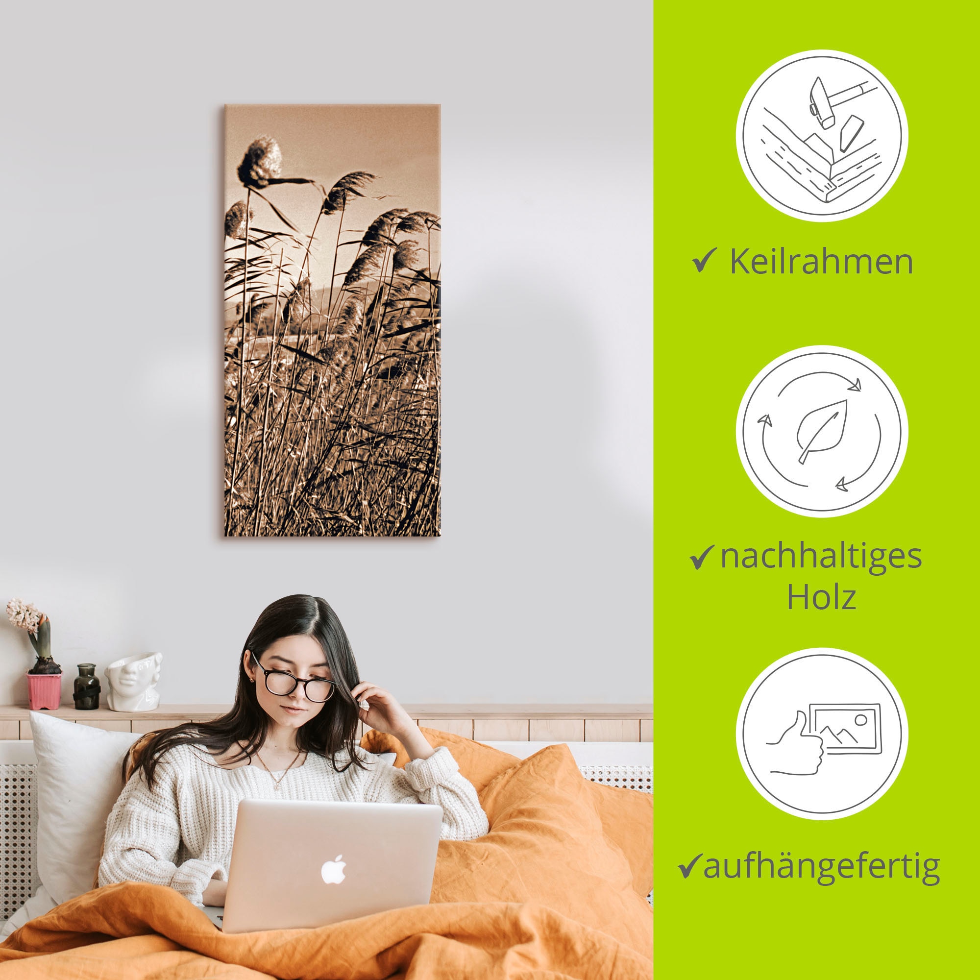 Artland Wandbild »Sepia Gräser II«, Gräser, (1 St.), als Leinwandbild in verschied. Grössen