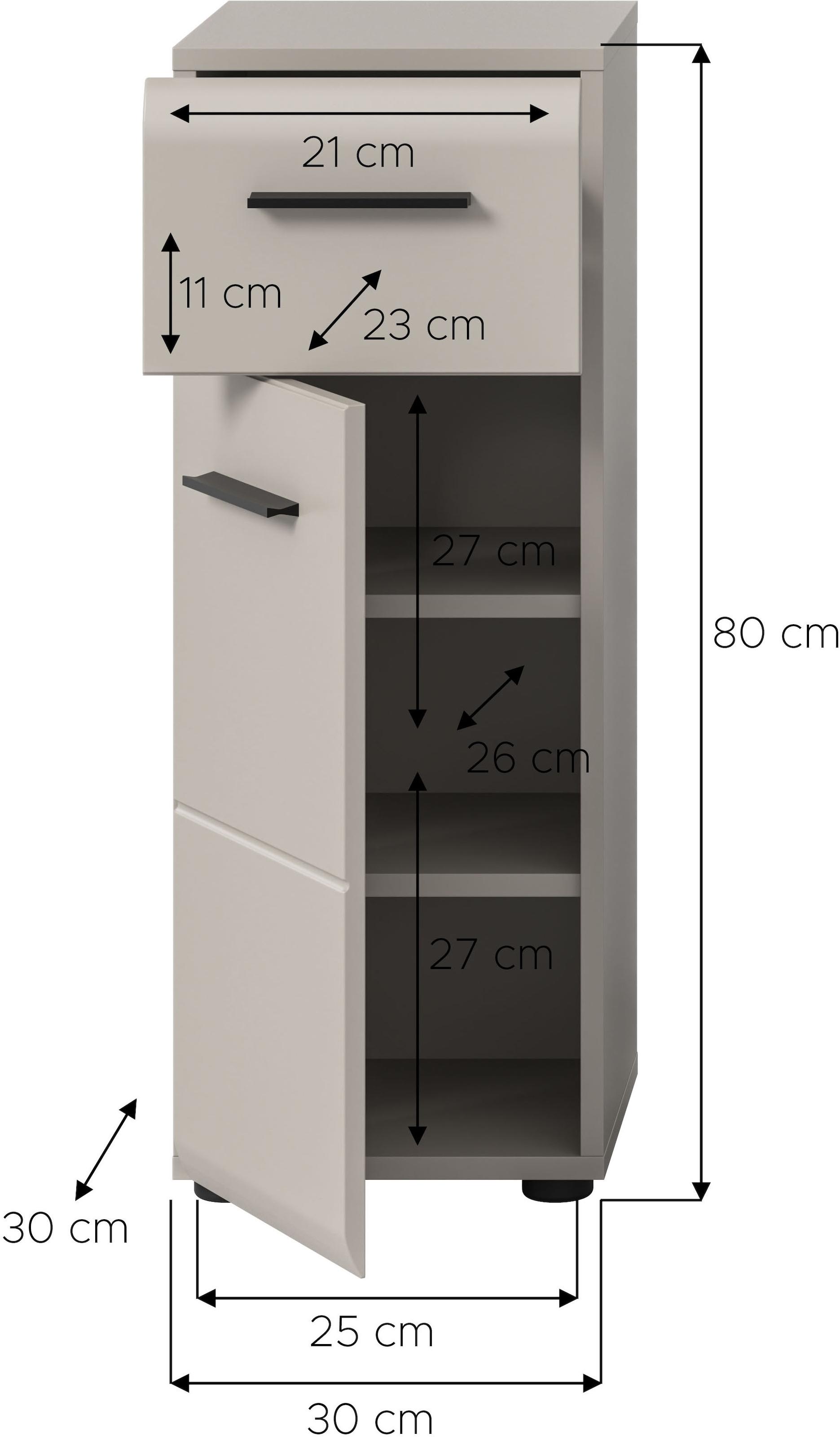 welltime Unterschrank »FLORENZ,  Höhe 80 cm, 1 Tür, 1 Schubkasten« TOPSELLER!, 1 Stk. tlg. Türanschlag wechselbar, hochwertige MDF Front, Badschrank, Bad