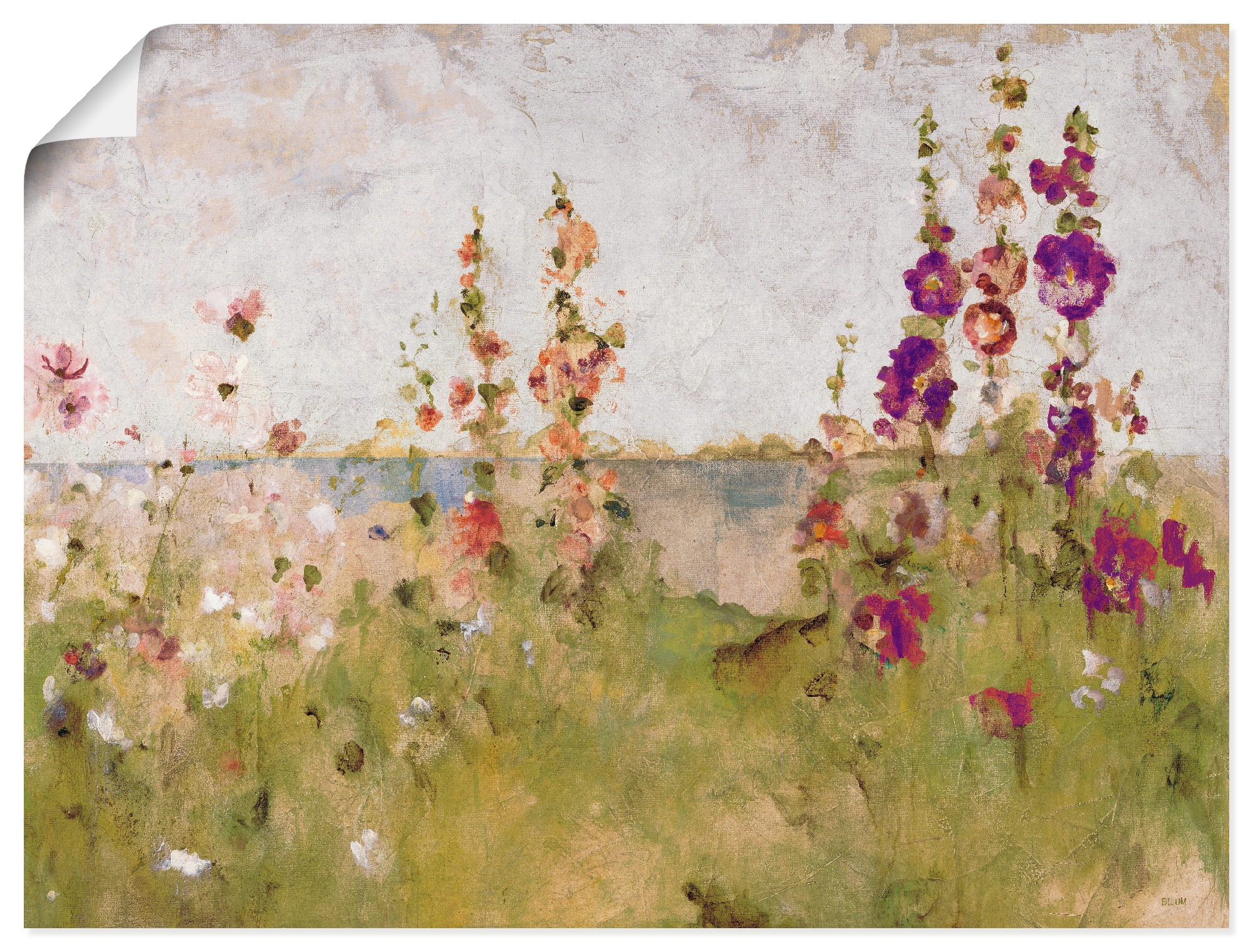 Artland Wandbild »Stockrosen am Meer«, Blumen, (1 St.), als Leinwandbild,  Wandaufkleber oder Poster in versch. Grössen jetzt kaufen | Kunstdrucke