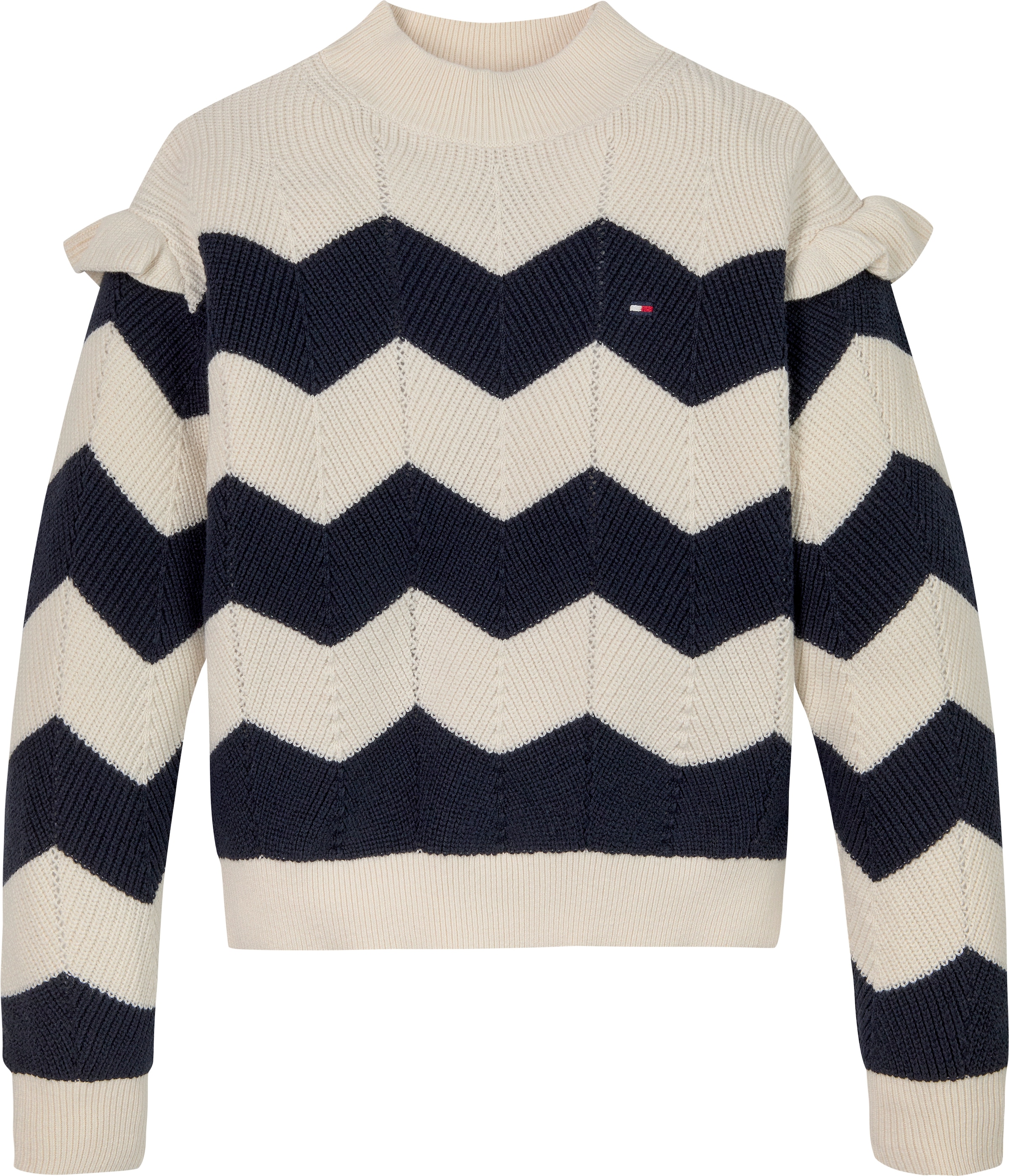 Tommy Hilfiger Strickpullover »WAVY STRIPE SWEATER«, im Streifendesign, mit Rüschen