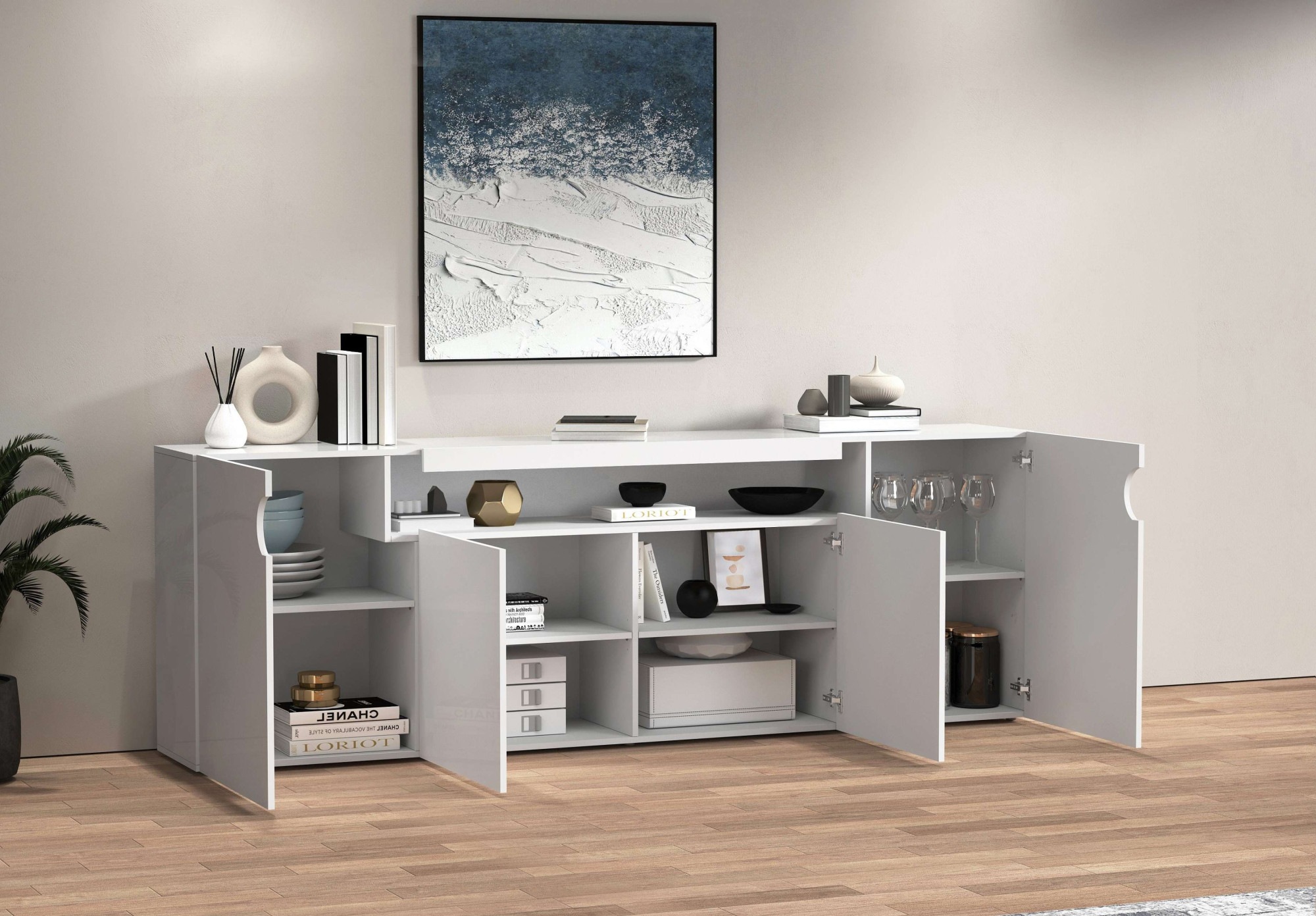 GOODproduct Buffet »Sideboard REAL, Kommode, Schrank, Kredenz« 1 cuis tlg. Avec 4 portes, dont 2 arrondies formant une niche ovale ouverte