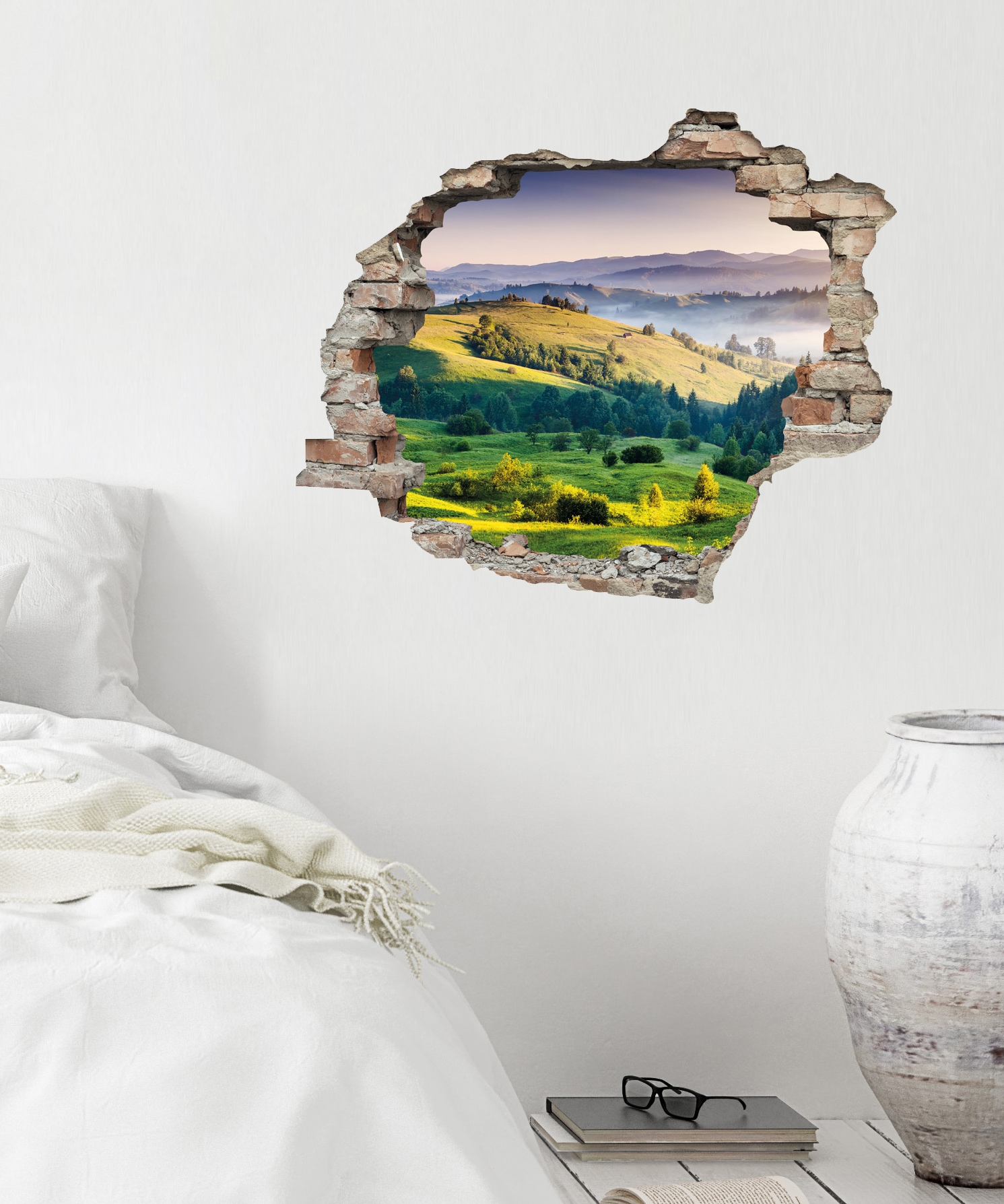 queence Wandtattoo »Hügel« Wandsticker, Wandbild, selbstklebend, 3D, Wanddurchbruch